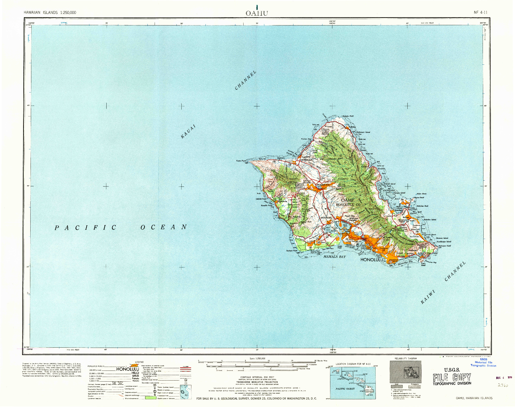 USGS 1:250000-SCALE QUADRANGLE FOR OAHU, HI 1965