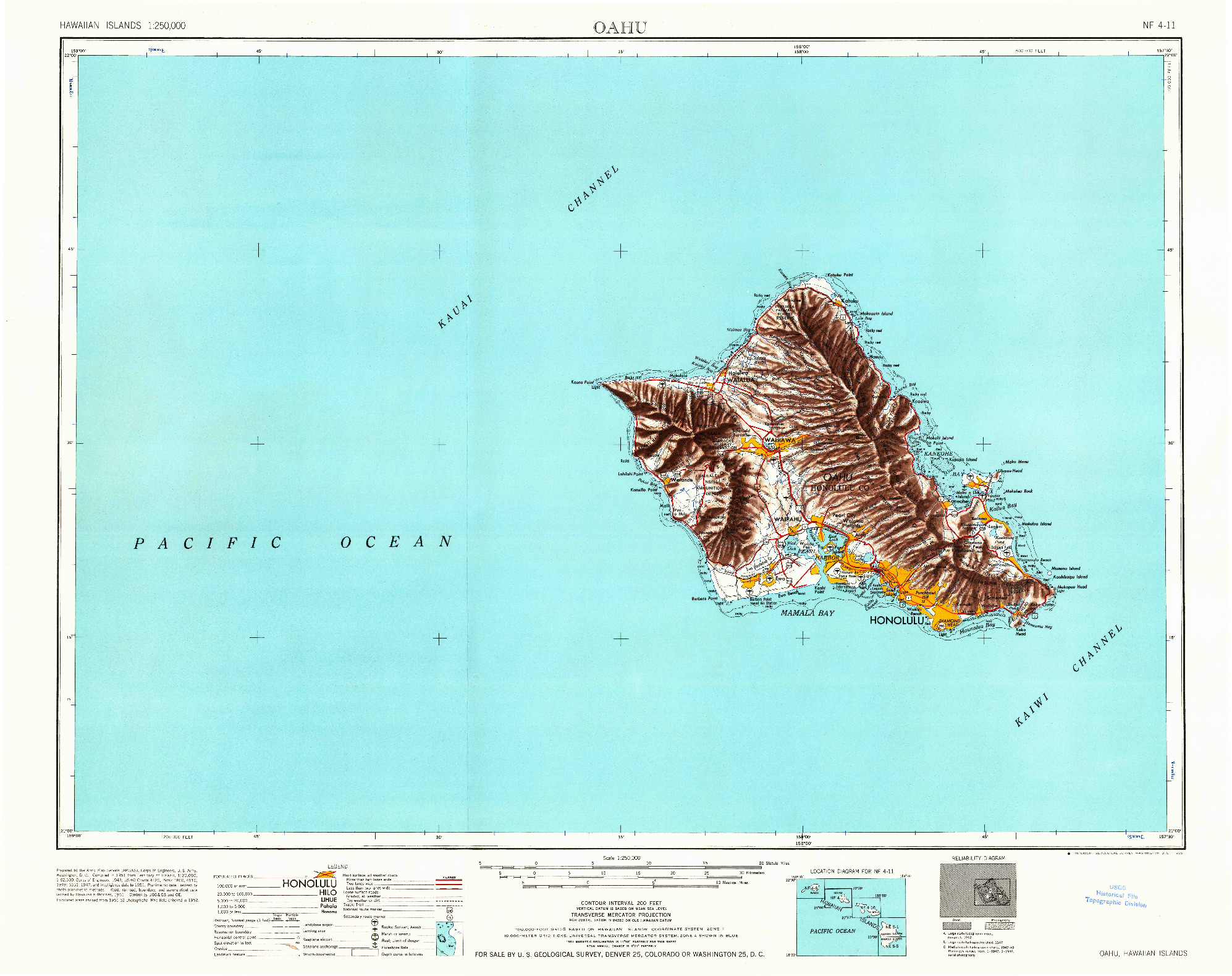 USGS 1:250000-SCALE QUADRANGLE FOR OAHU, HI 1965