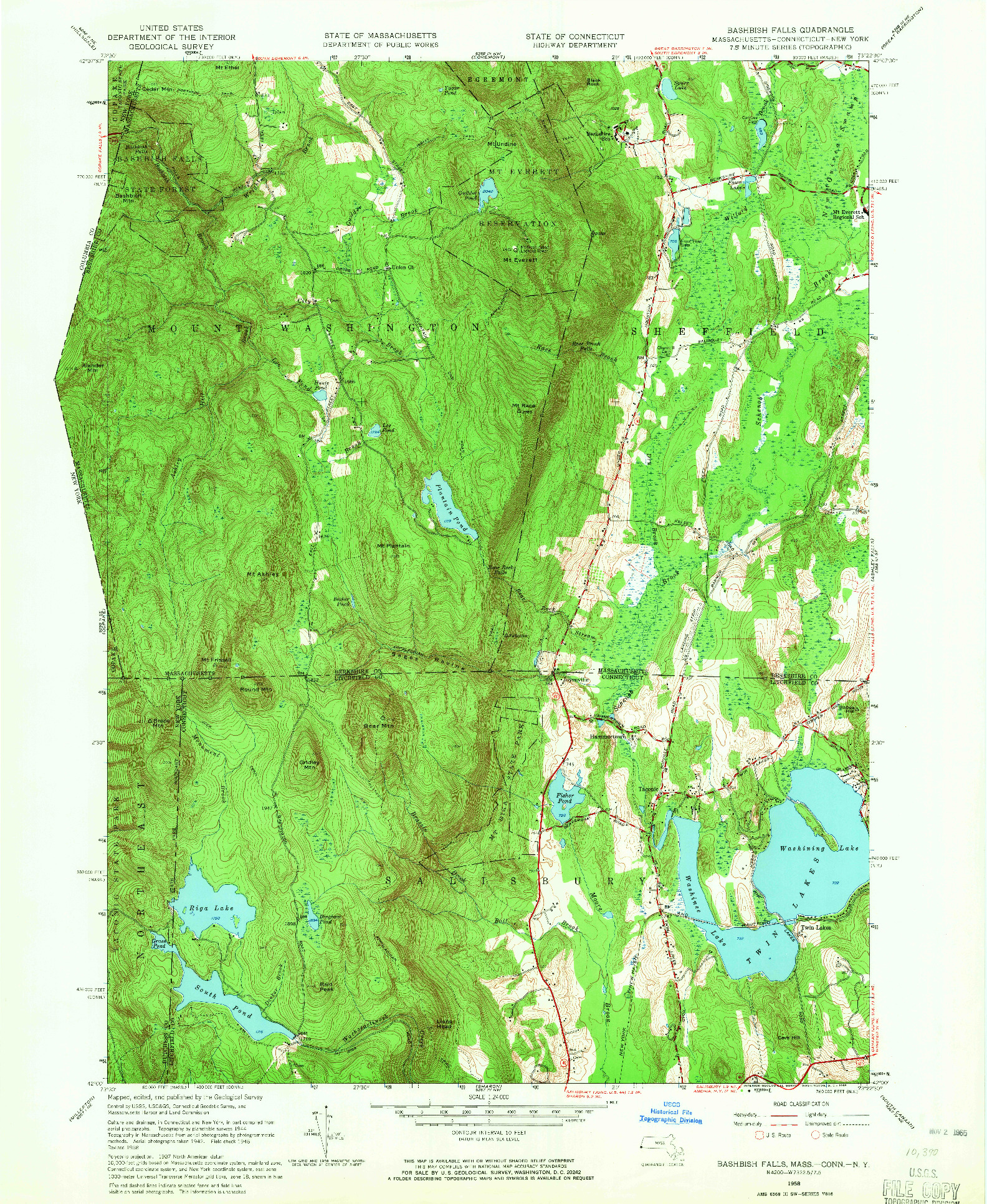 USGS 1:24000-SCALE QUADRANGLE FOR BASHBISH FALLS, MA 1958