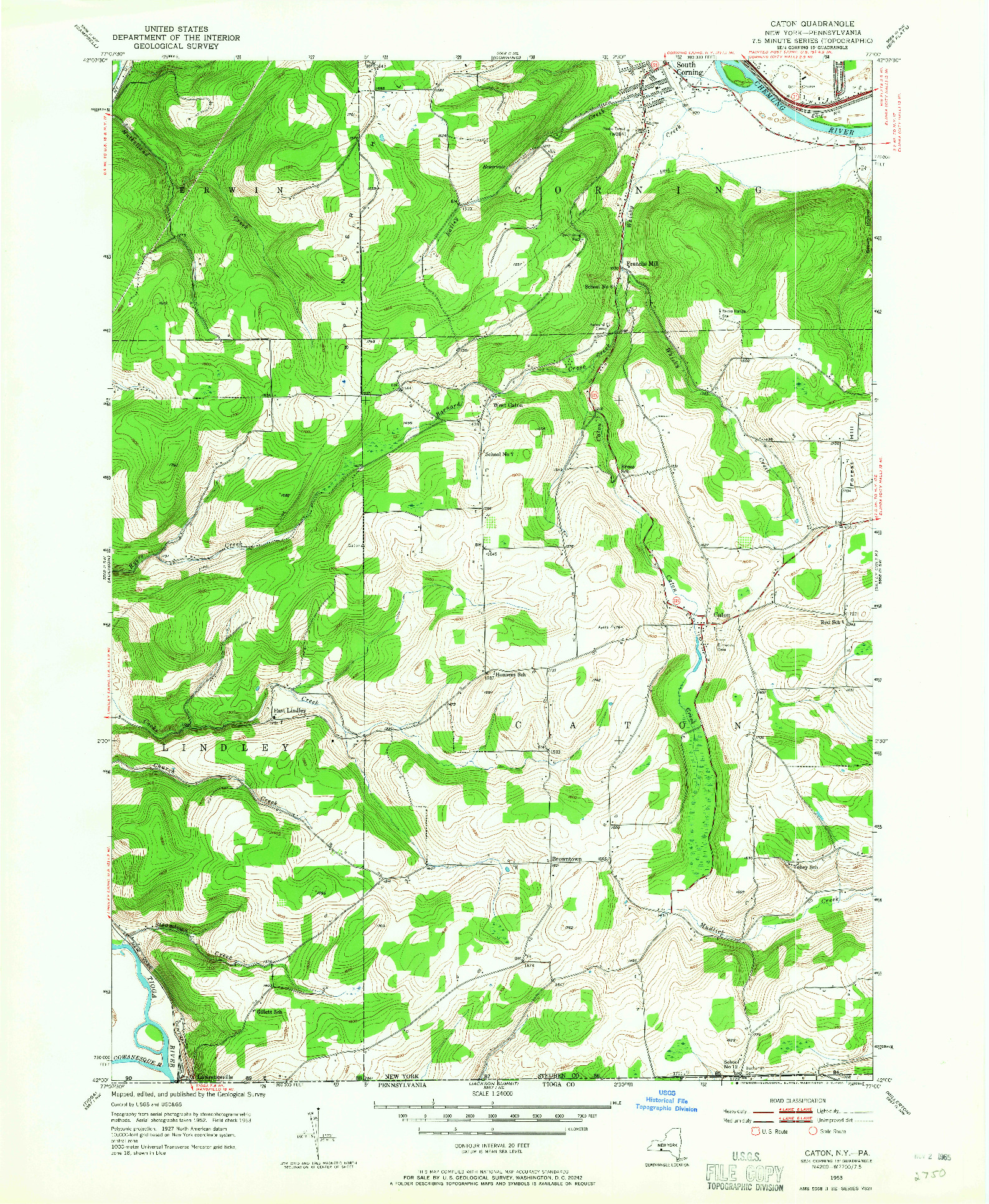 USGS 1:24000-SCALE QUADRANGLE FOR CATON, NY 1953