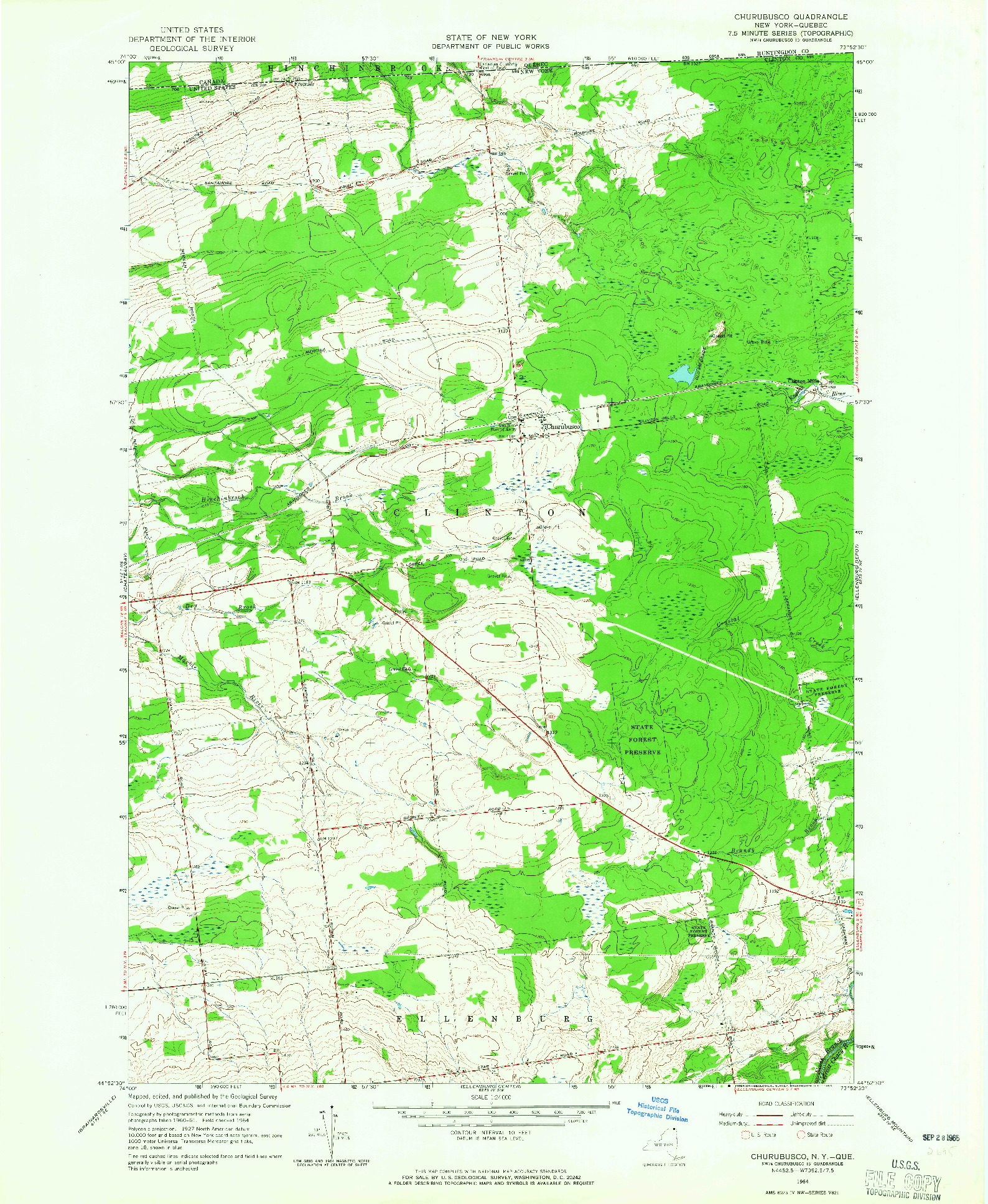 USGS 1:24000-SCALE QUADRANGLE FOR CHURUBUSCO, NY 1964