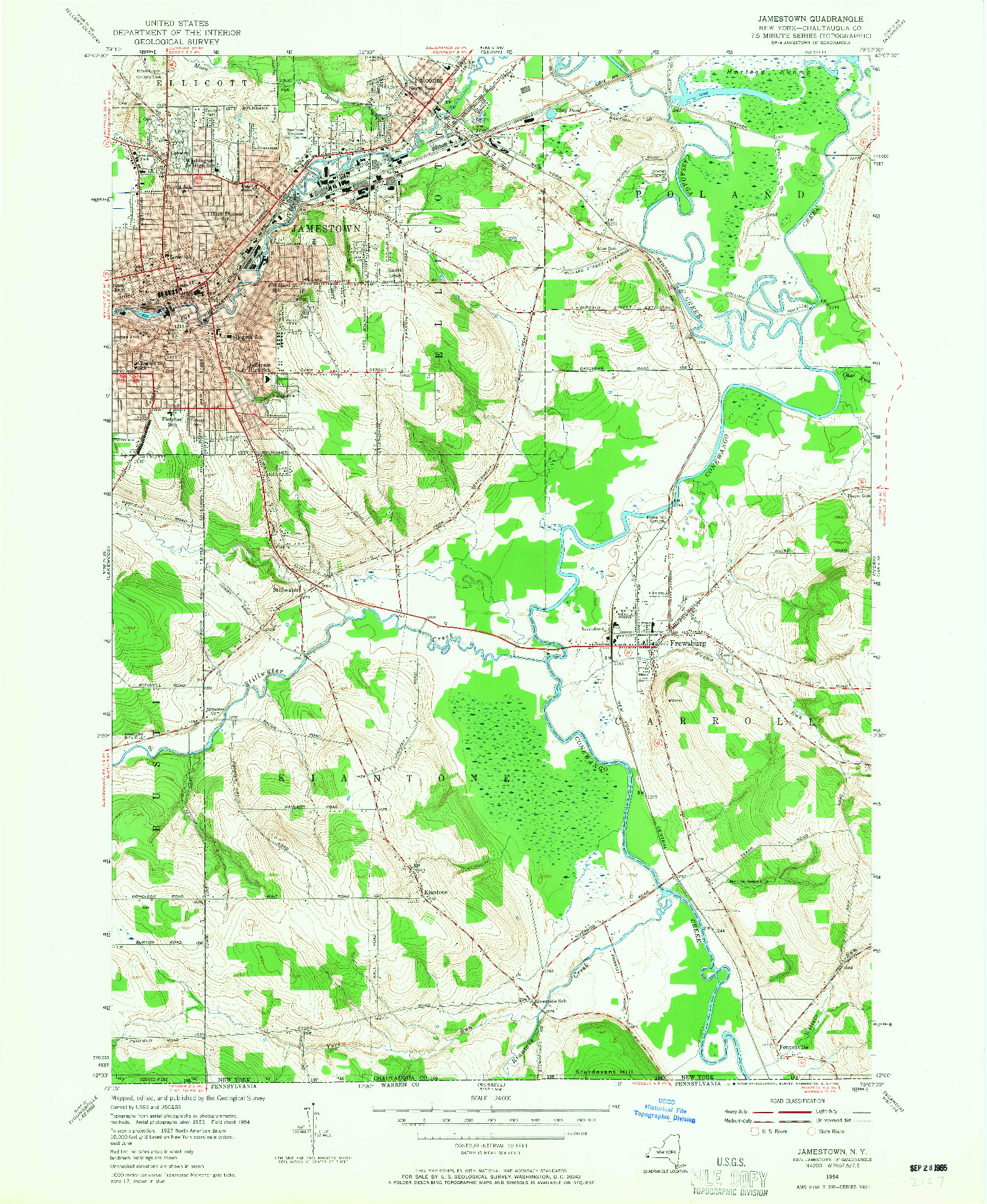 USGS 1:24000-SCALE QUADRANGLE FOR JAMESTOWN, NY 1954