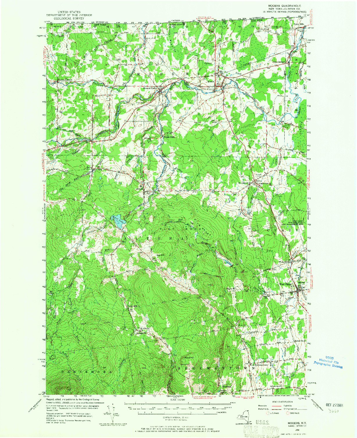 USGS 1:62500-SCALE QUADRANGLE FOR MOOERS, NY 1956