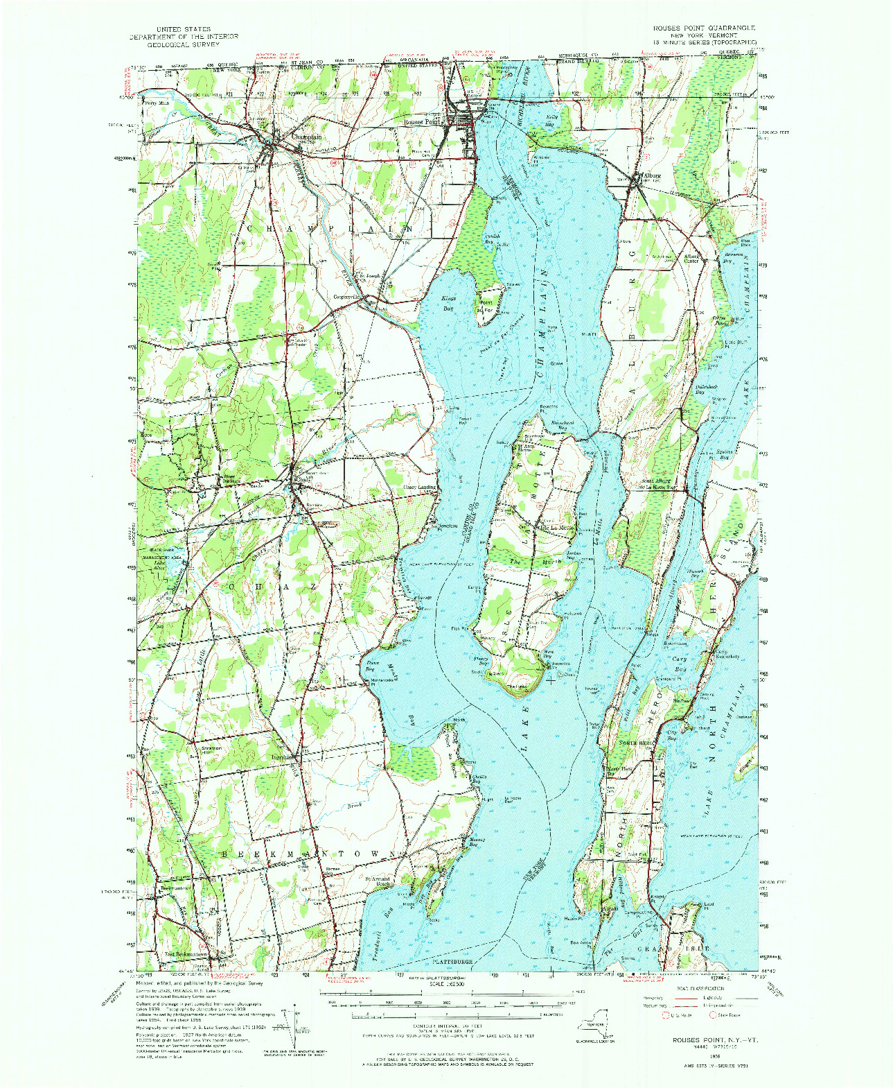 USGS 1:62500-SCALE QUADRANGLE FOR ROUSES POINT, NY 1956
