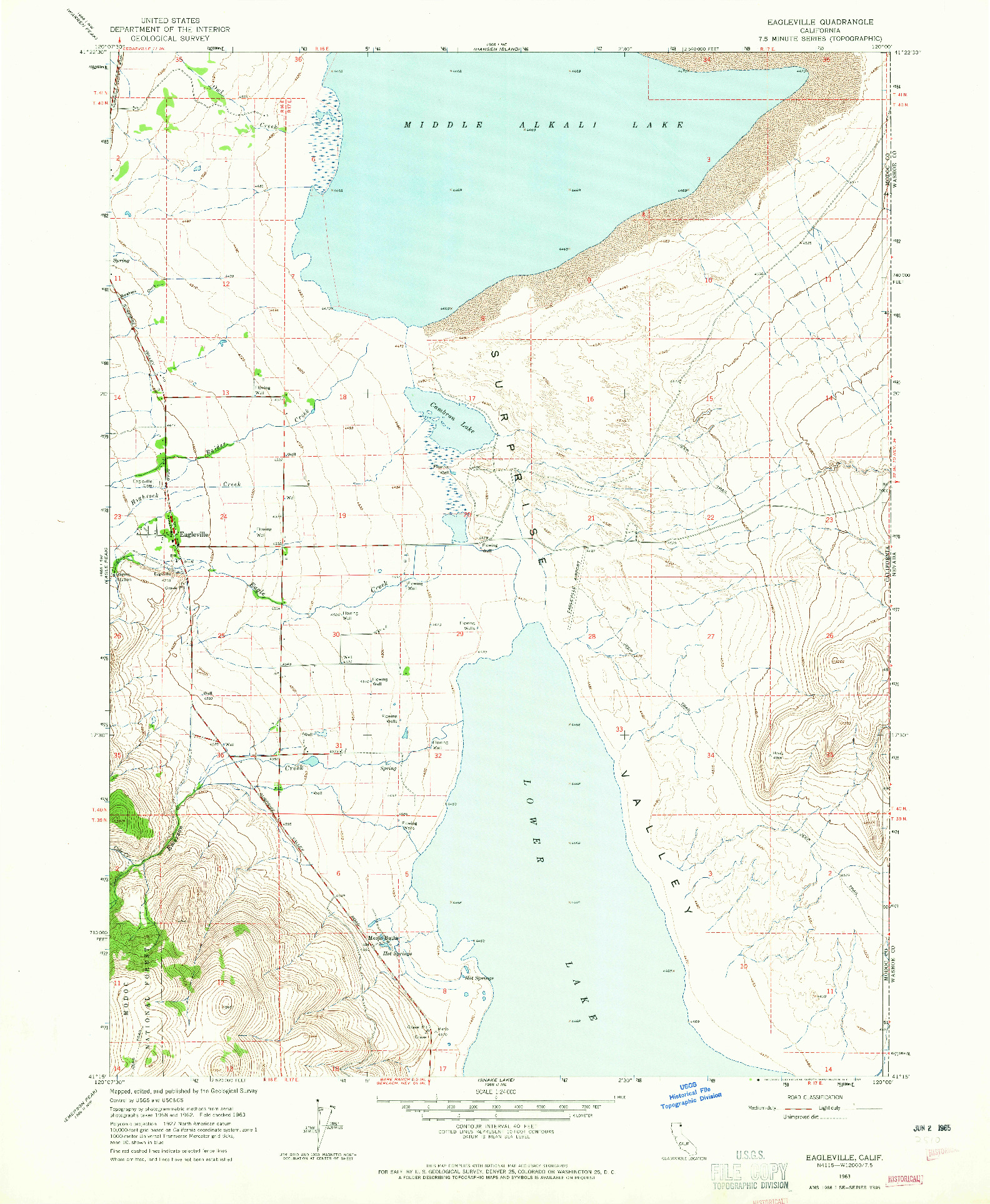 USGS 1:24000-SCALE QUADRANGLE FOR EAGLEVILLE, CA 1963