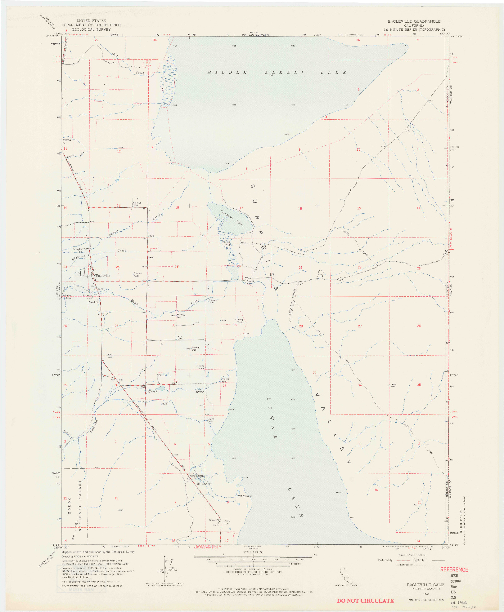 USGS 1:24000-SCALE QUADRANGLE FOR EAGLEVILLE, CA 1963