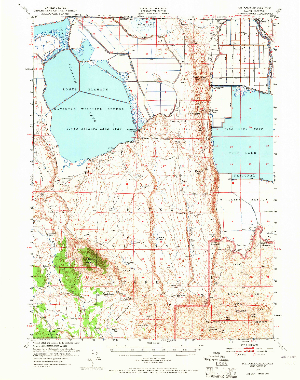 USGS 1:62500-SCALE QUADRANGLE FOR MT DOME, CA 1950