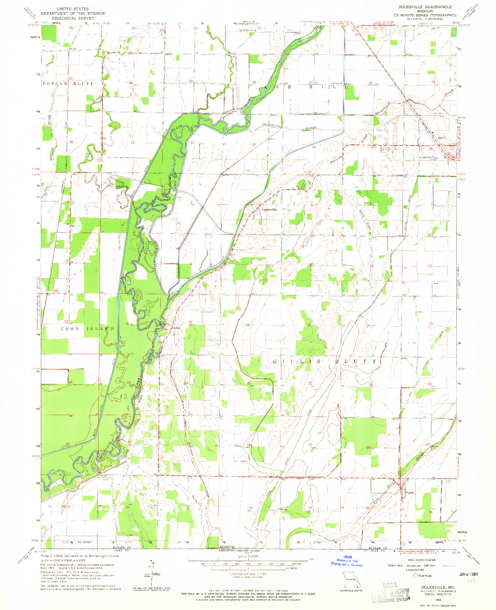 USGS 1:24000-SCALE QUADRANGLE FOR OGLESVILLE, MO 1964