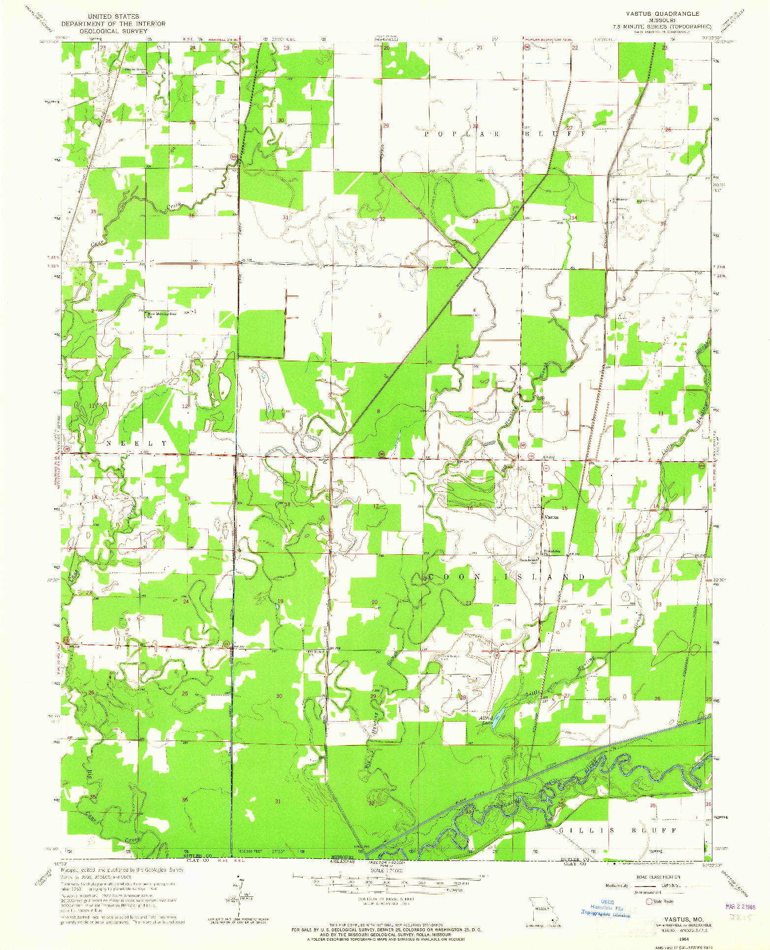 USGS 1:24000-SCALE QUADRANGLE FOR VASTUS, MO 1964