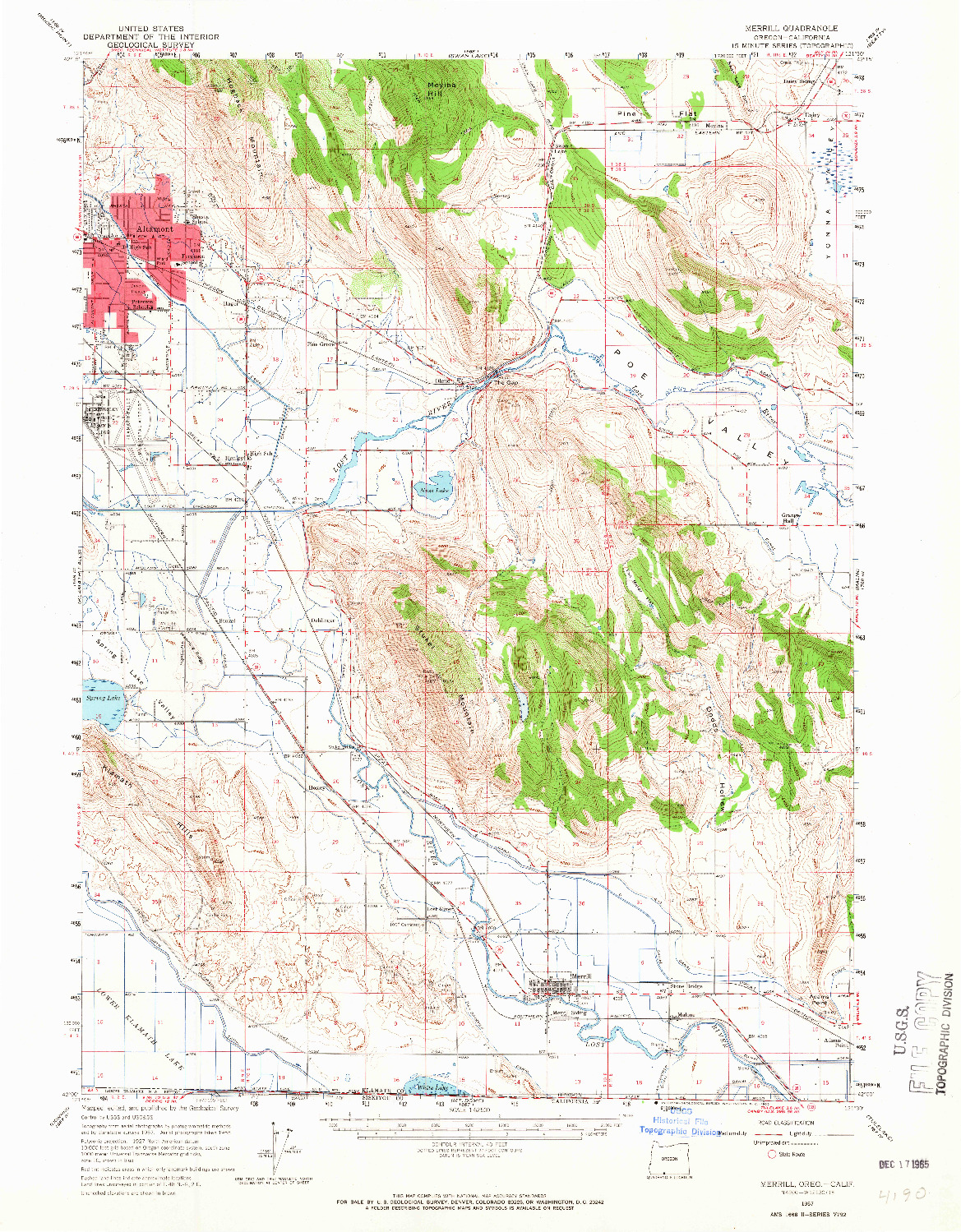 USGS 1:62500-SCALE QUADRANGLE FOR MERRILL, OR 1957