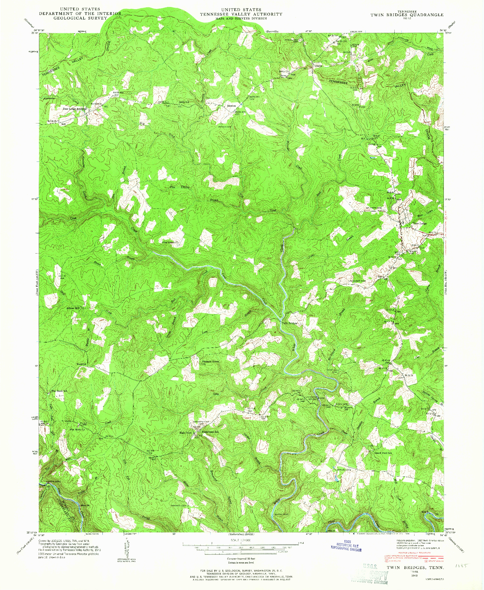 USGS 1:24000-SCALE QUADRANGLE FOR TWIN BRIDGES, TN 1943