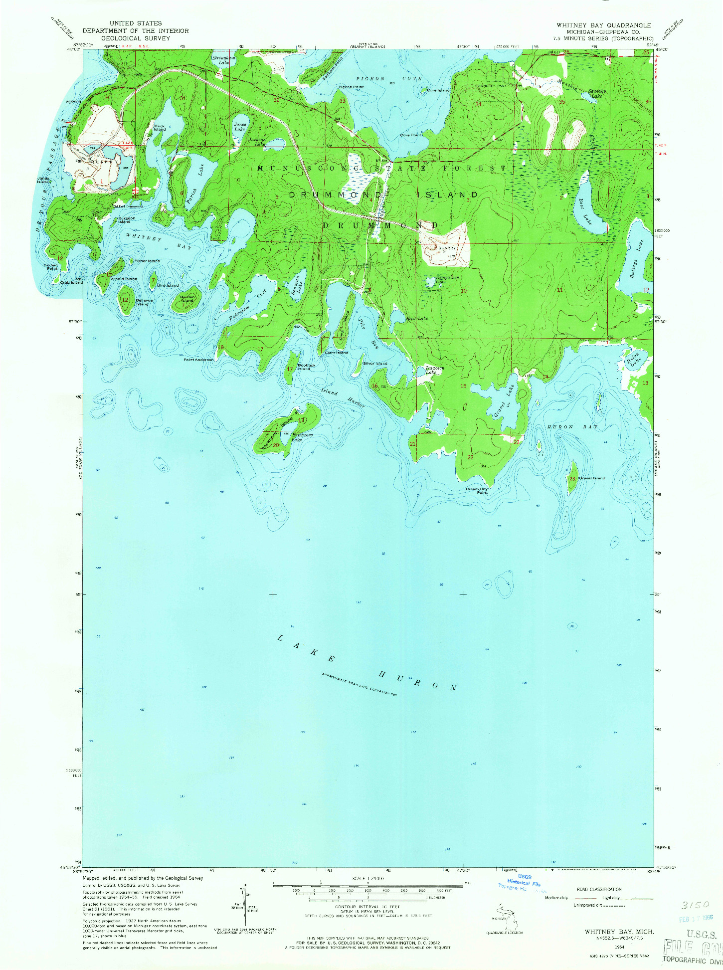 USGS 1:24000-SCALE QUADRANGLE FOR WHITNEY BAY, MI 1964