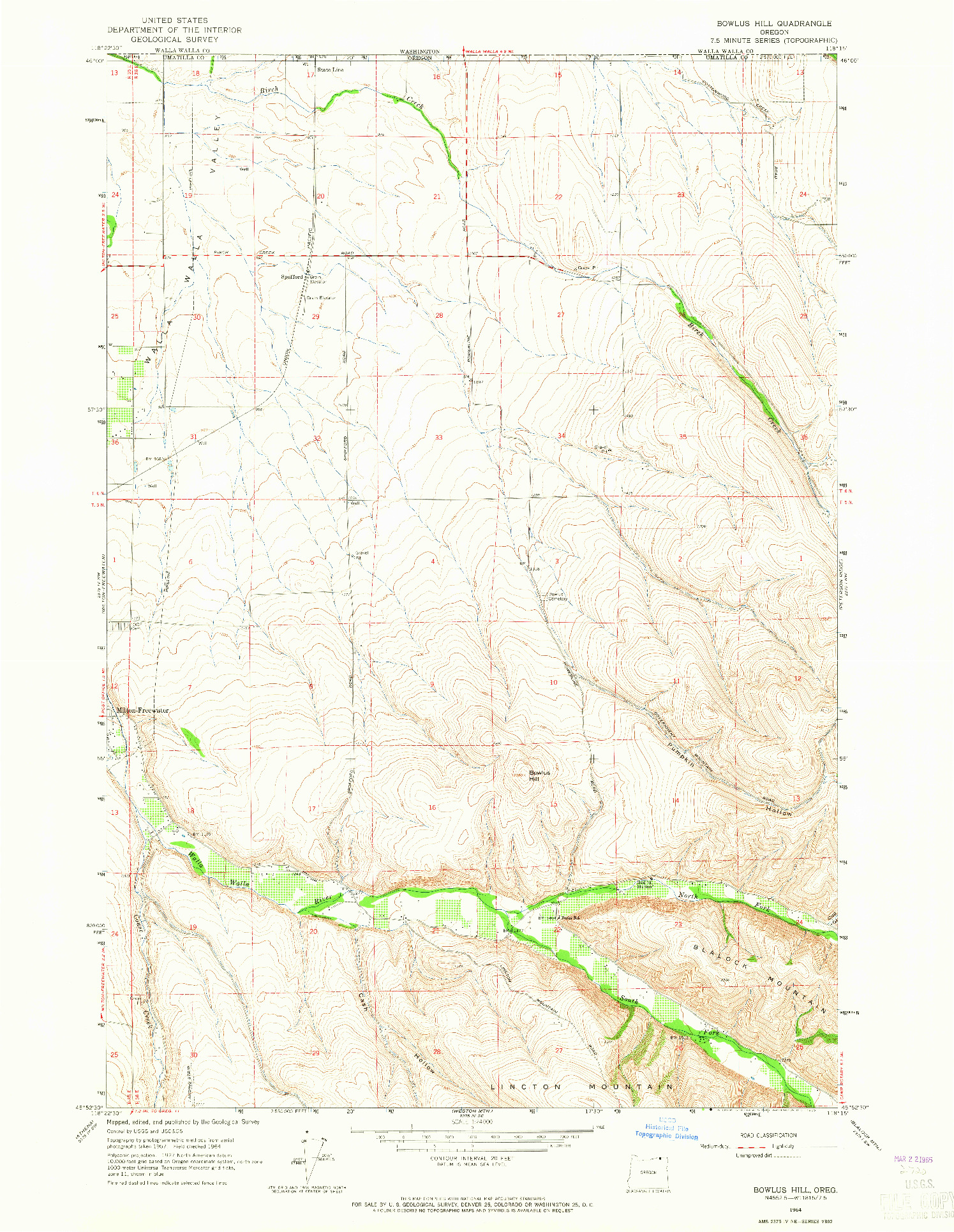 USGS 1:24000-SCALE QUADRANGLE FOR BOWLUS HILL, OR 1964