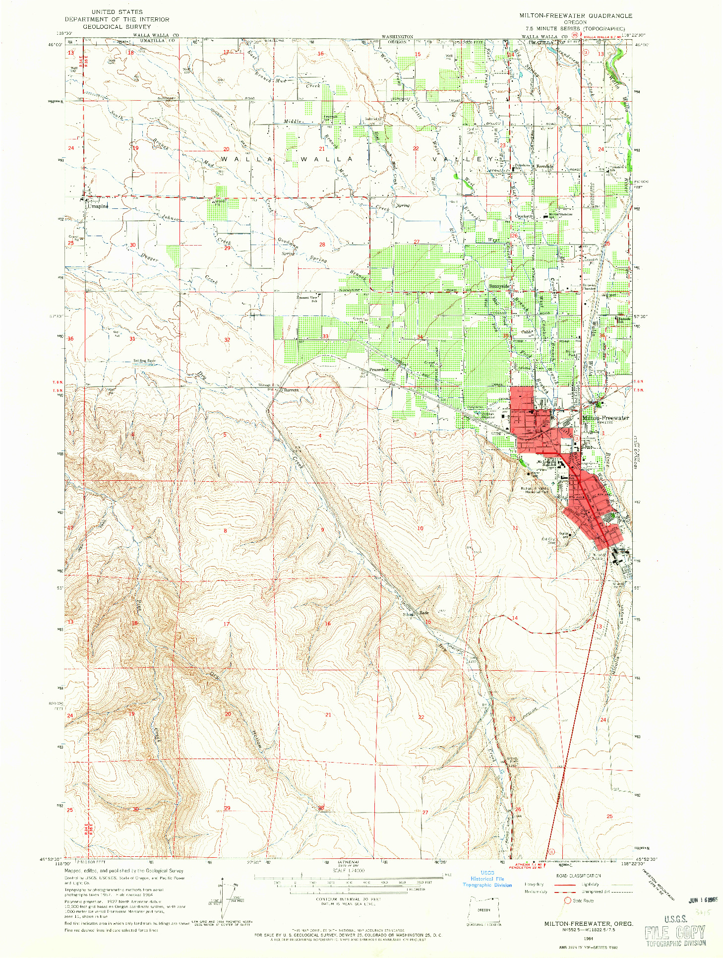 USGS 1:24000-SCALE QUADRANGLE FOR MILTON-FREEWATER, OR 1964
