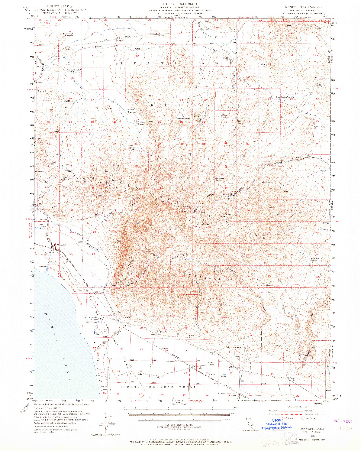 USGS 1:62500-SCALE QUADRANGLE FOR WENDEL, CA 1954