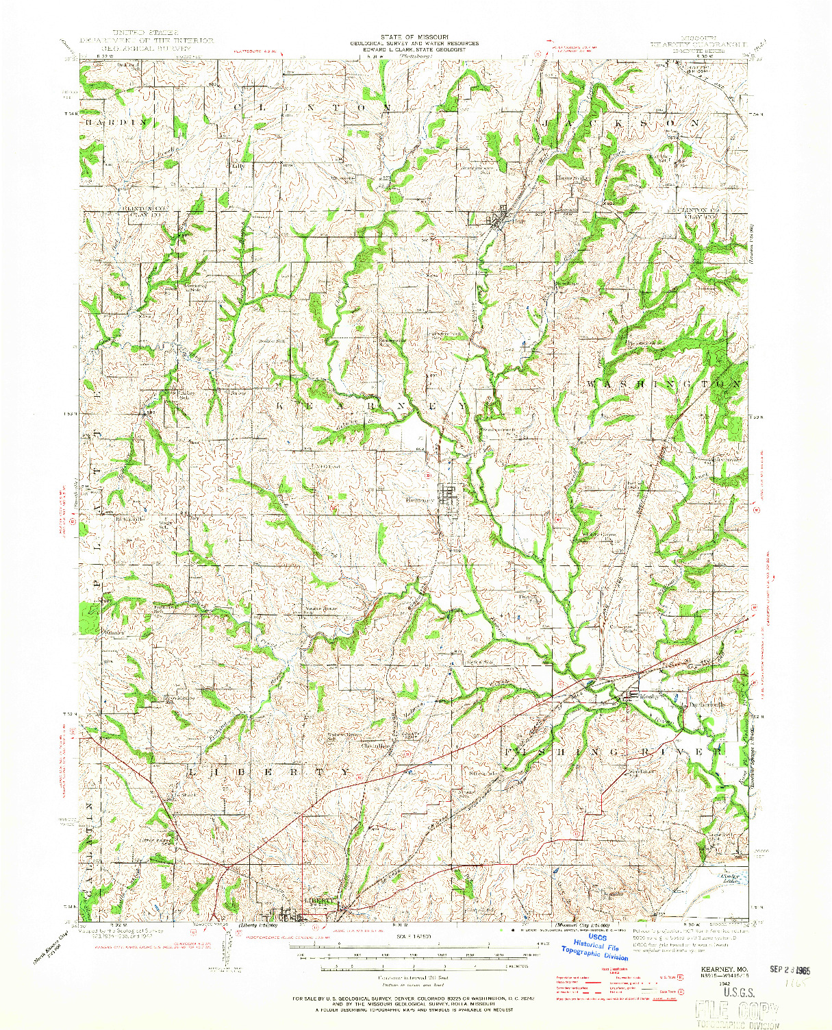 USGS 1:62500-SCALE QUADRANGLE FOR KEARNEY, MO 1942