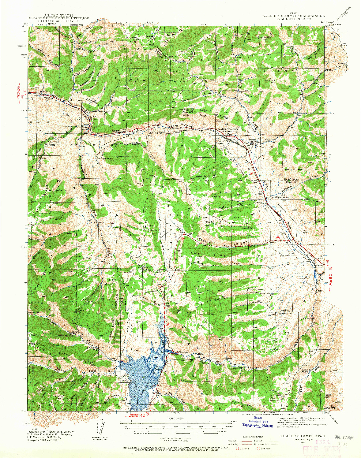 USGS 1:62500-SCALE QUADRANGLE FOR SOLDIER SUMMIT, UT 1939