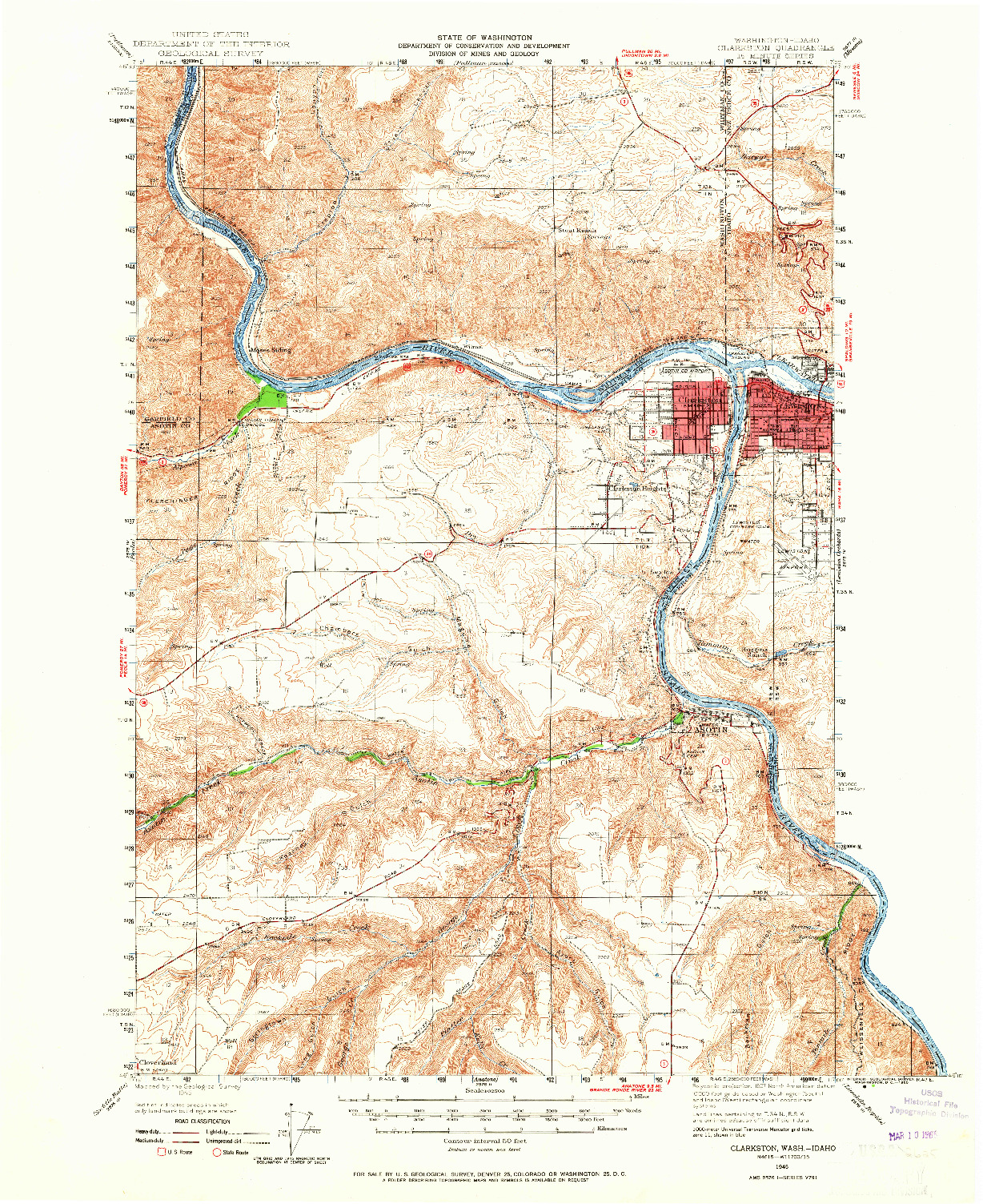 USGS 1:62500-SCALE QUADRANGLE FOR CLARKSTON, WA 1945