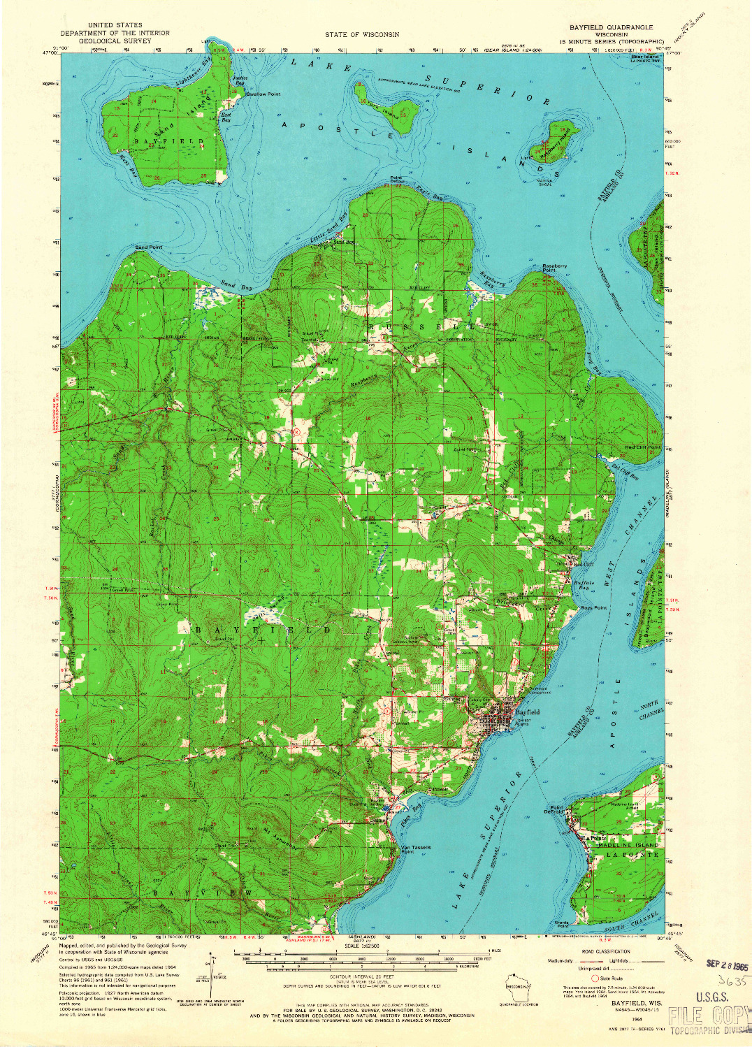 USGS 1:62500-SCALE QUADRANGLE FOR BAYFIELD, WI 1964