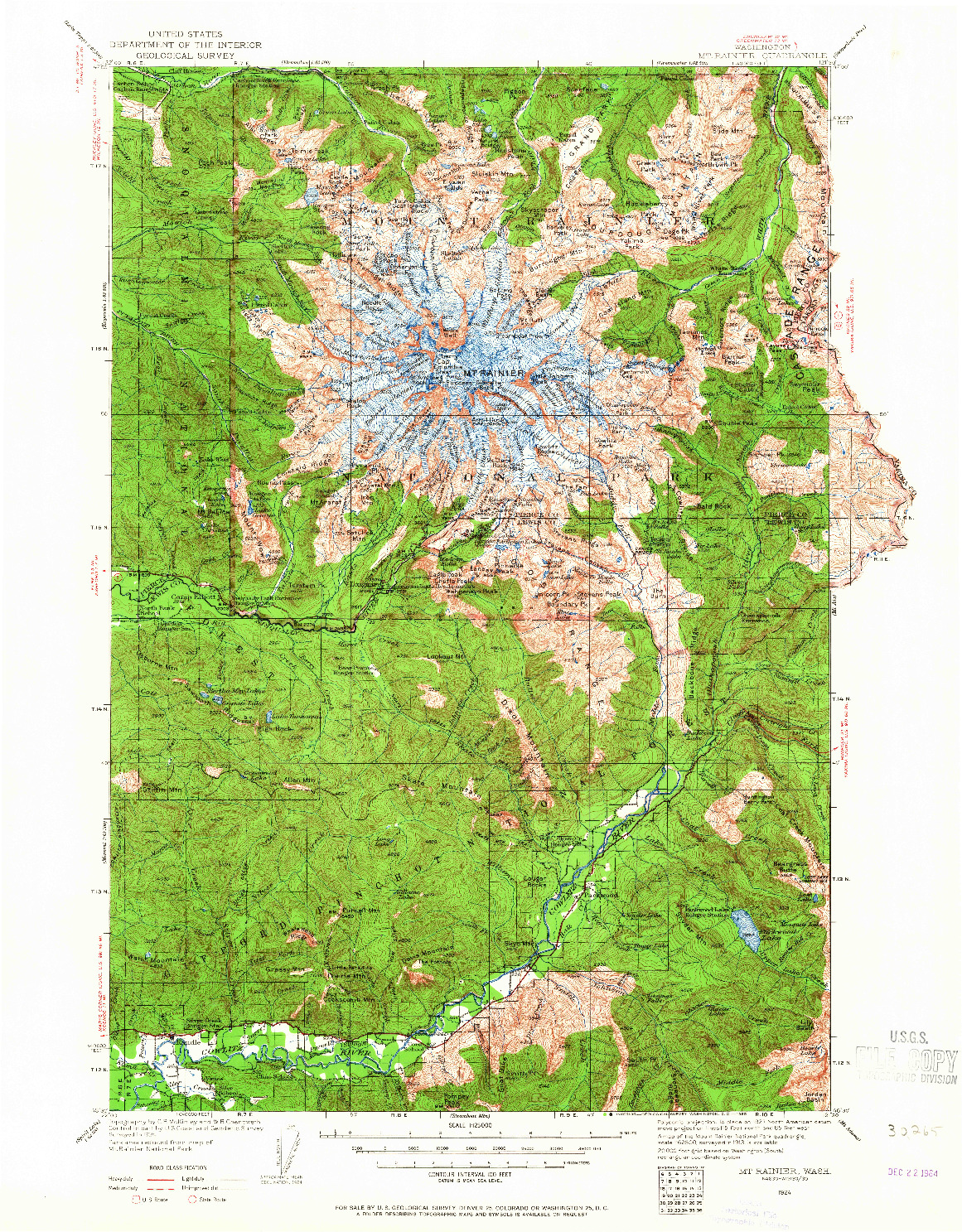 USGS 1:125000-SCALE QUADRANGLE FOR MT RAINIER, WA 1924