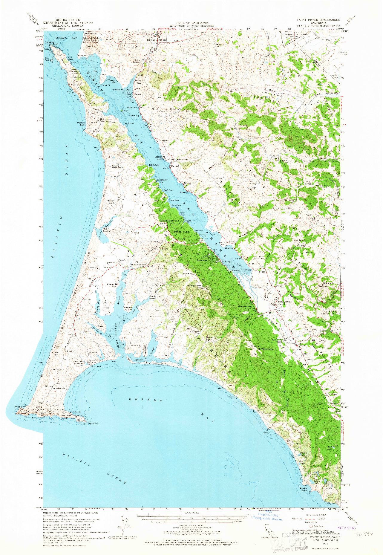 USGS 1:62500-SCALE QUADRANGLE FOR POINT REYES, CA 1954