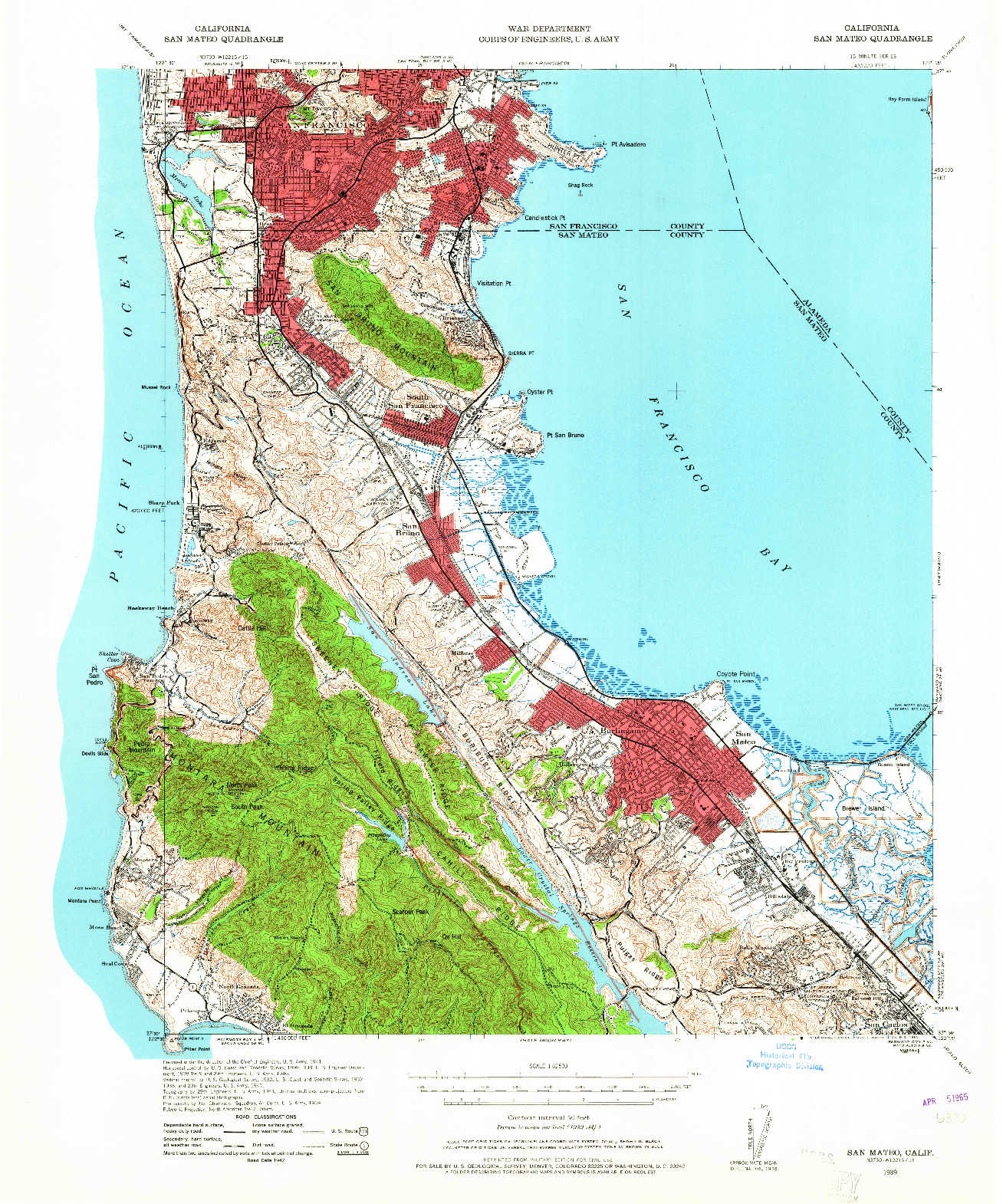 USGS 1:62500-SCALE QUADRANGLE FOR SAN MATEO, CA 1939