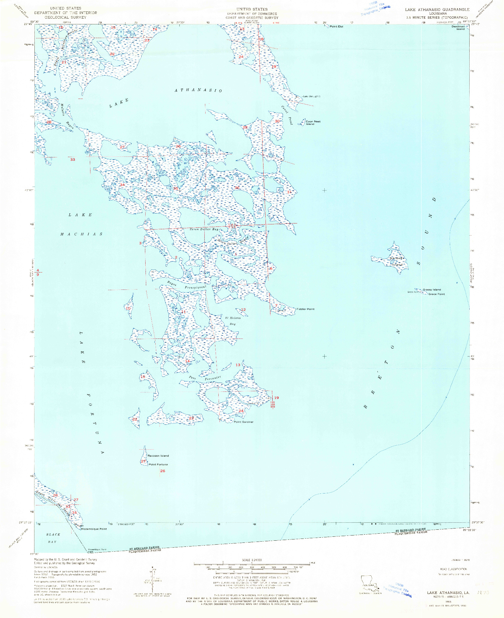 USGS 1:24000-SCALE QUADRANGLE FOR LAKE ATHANASIO, LA 1955