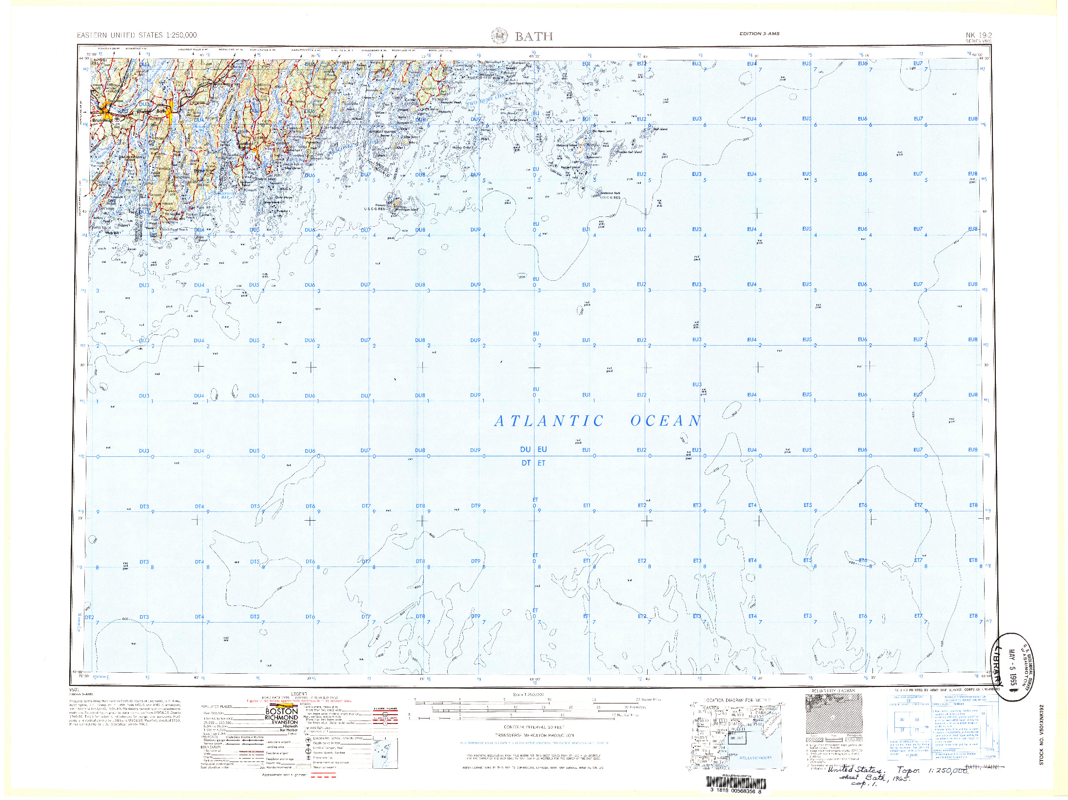 USGS 1:250000-SCALE QUADRANGLE FOR BATH, ME 1965