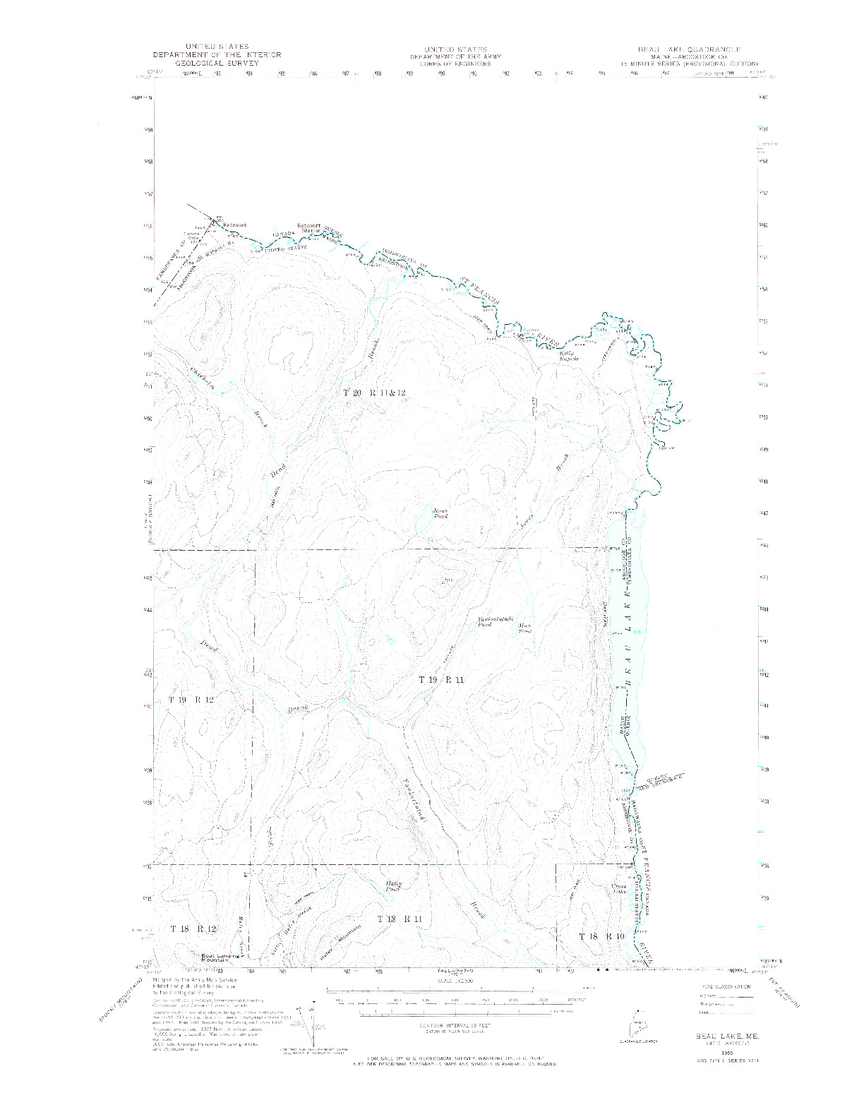 USGS 1:62500-SCALE QUADRANGLE FOR BEAU LAKE, ME 1955