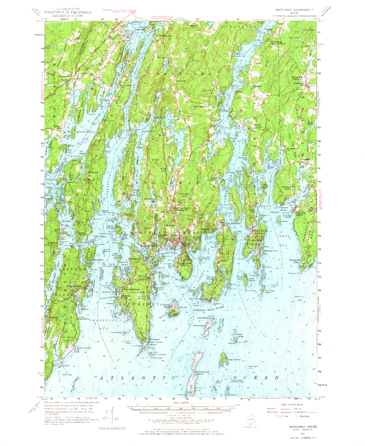 USGS 1:62500-SCALE QUADRANGLE FOR BOOTHBAY, ME 1957