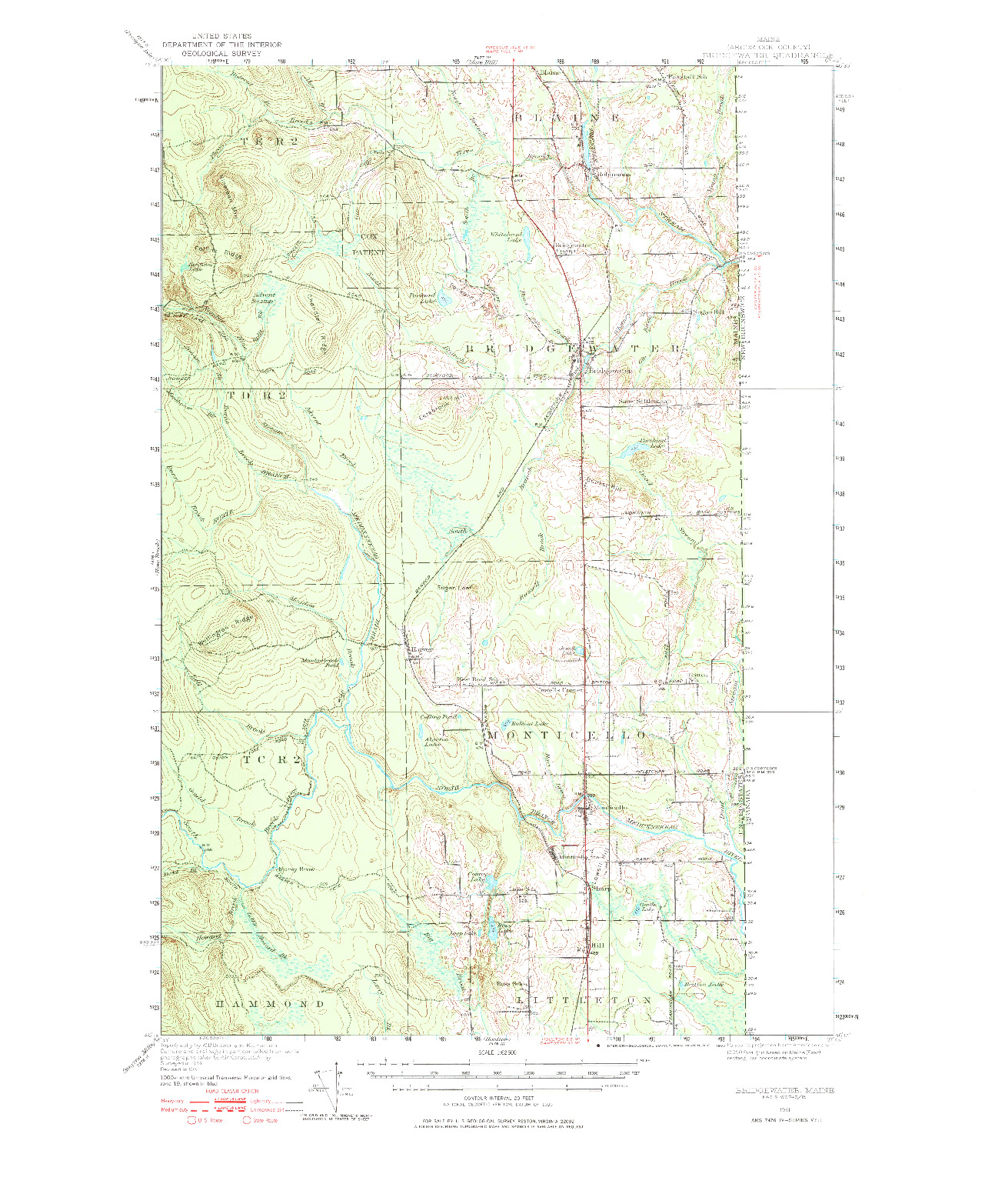 USGS 1:62500-SCALE QUADRANGLE FOR BRIDGEWATER, ME 1951