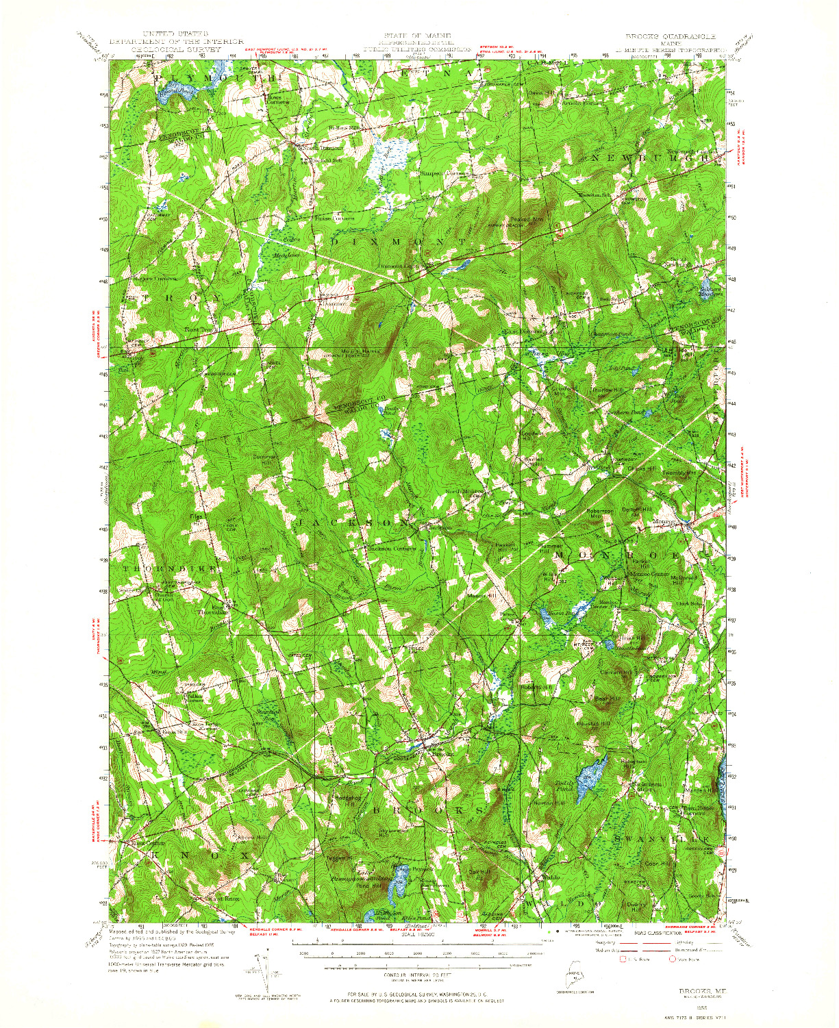 USGS 1:62500-SCALE QUADRANGLE FOR BROOKS, ME 1955