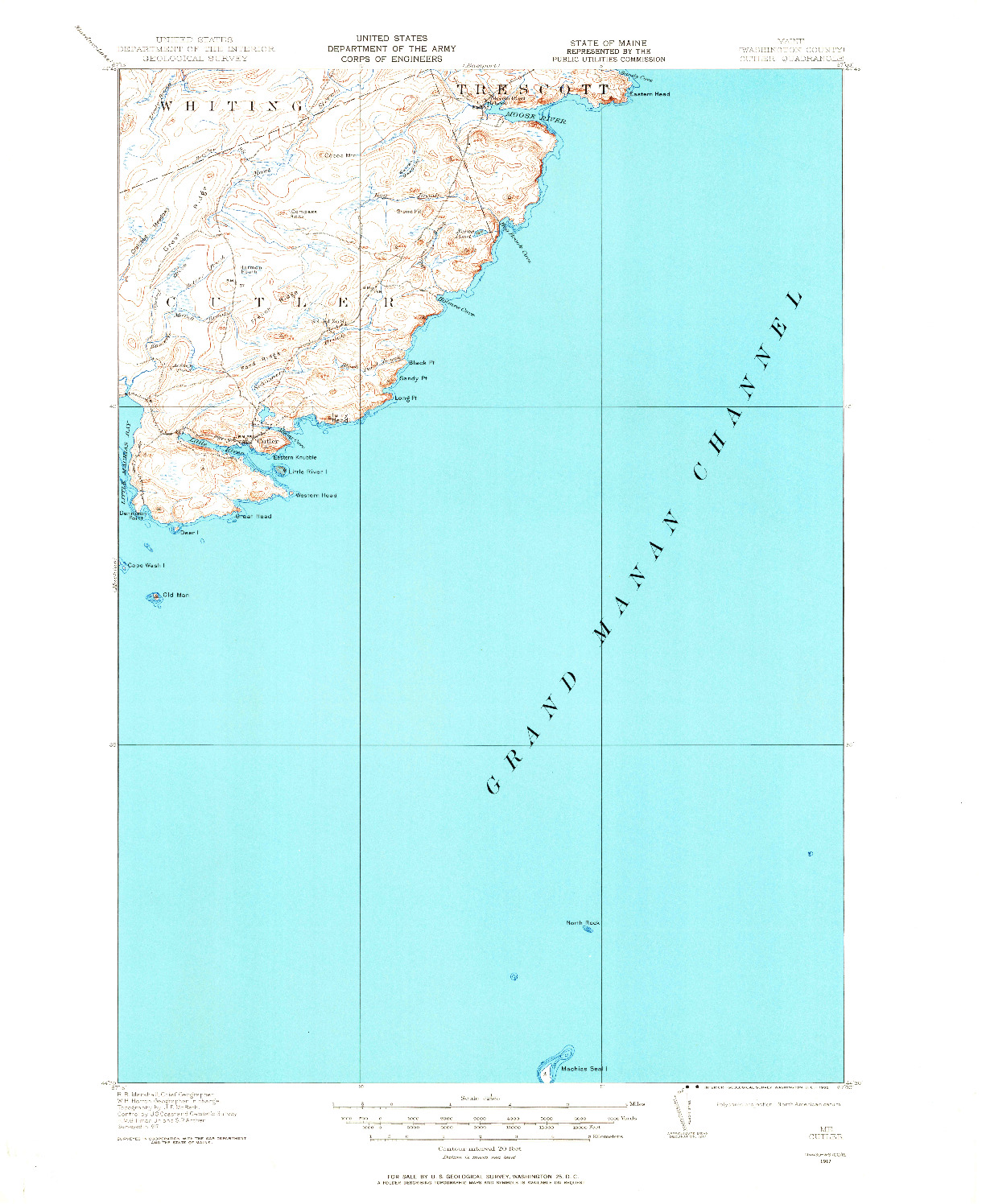 USGS 1:62500-SCALE QUADRANGLE FOR CUTLER, ME 1917