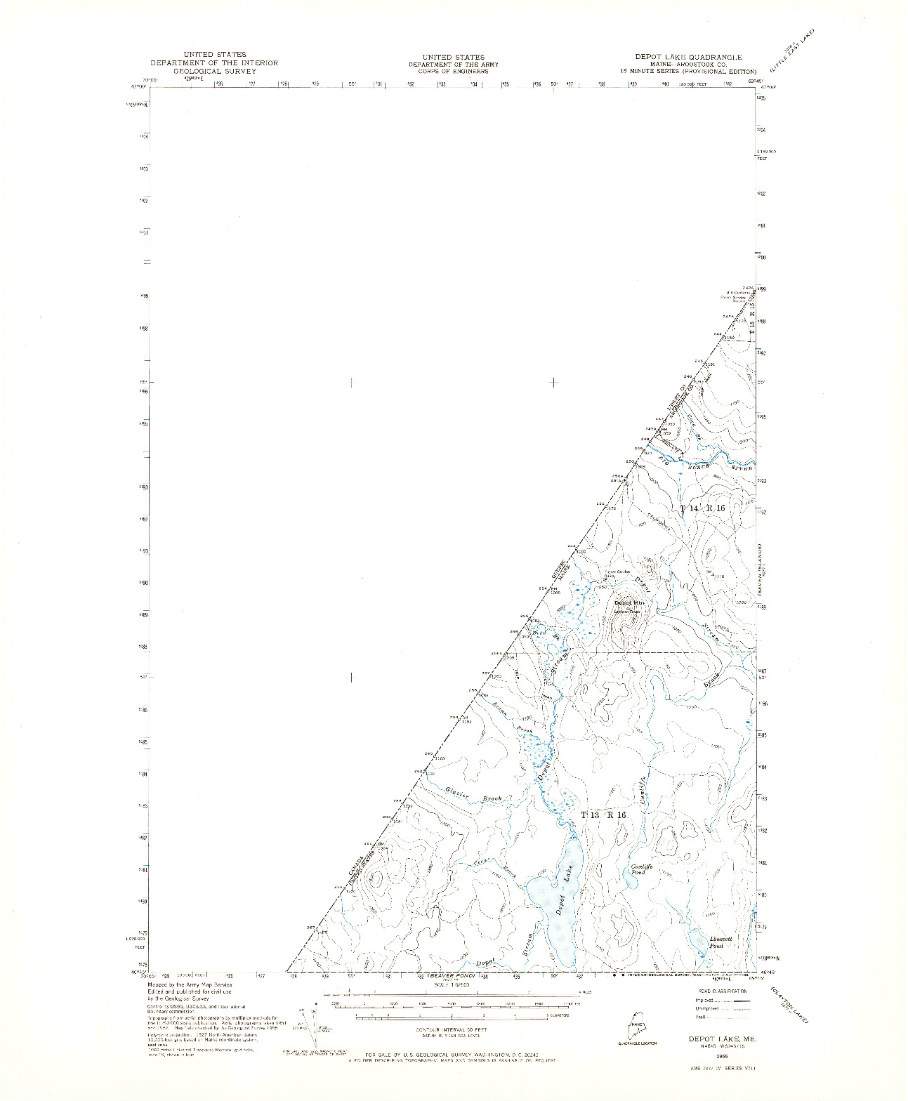 USGS 1:62500-SCALE QUADRANGLE FOR DEPOT LAKE, ME 1955