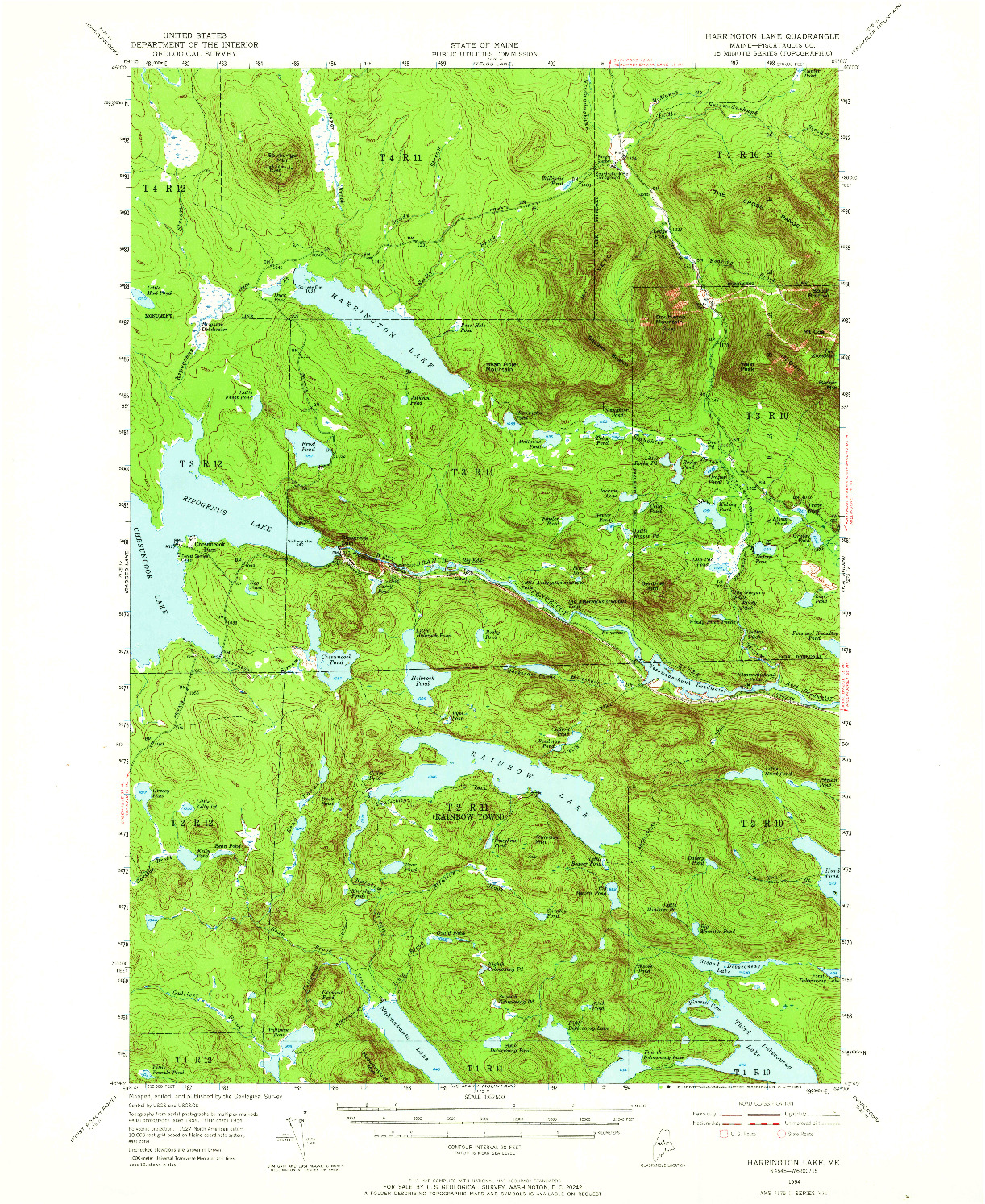 USGS 1:62500-SCALE QUADRANGLE FOR HARRINGTON LAKE, ME 1954