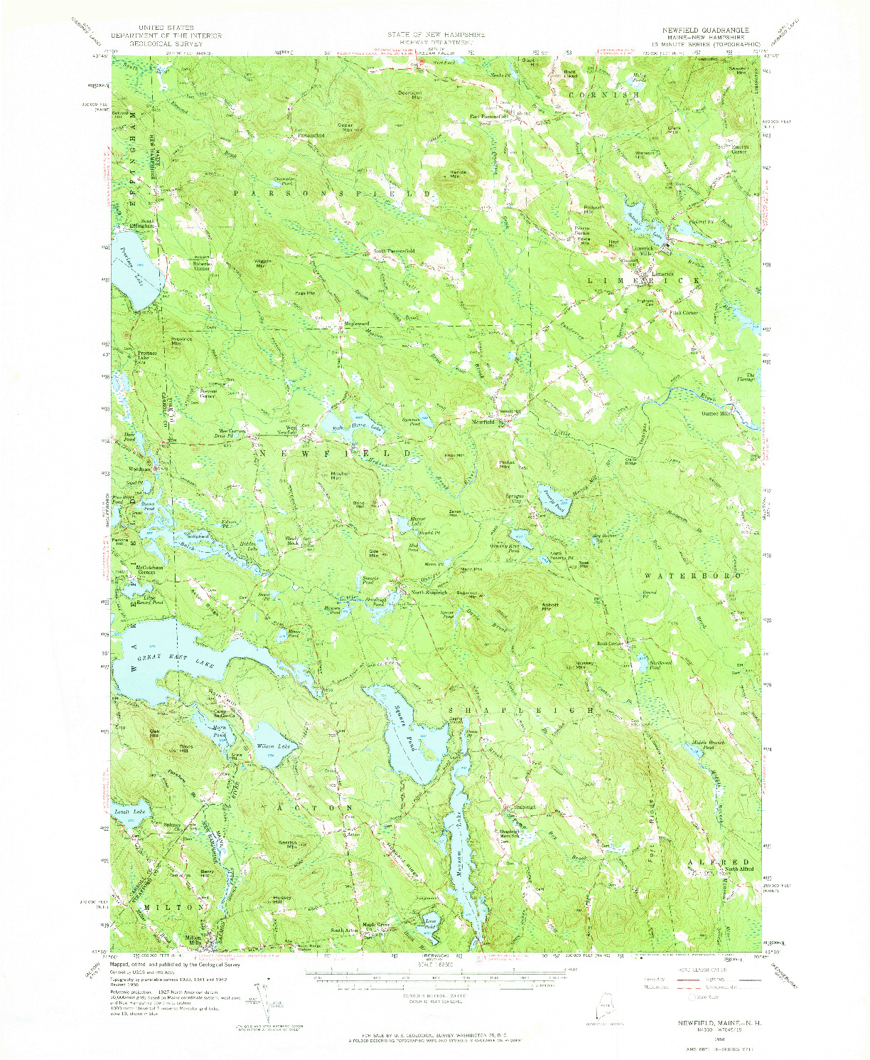 USGS 1:62500-SCALE QUADRANGLE FOR NEWFIELD, ME 1958