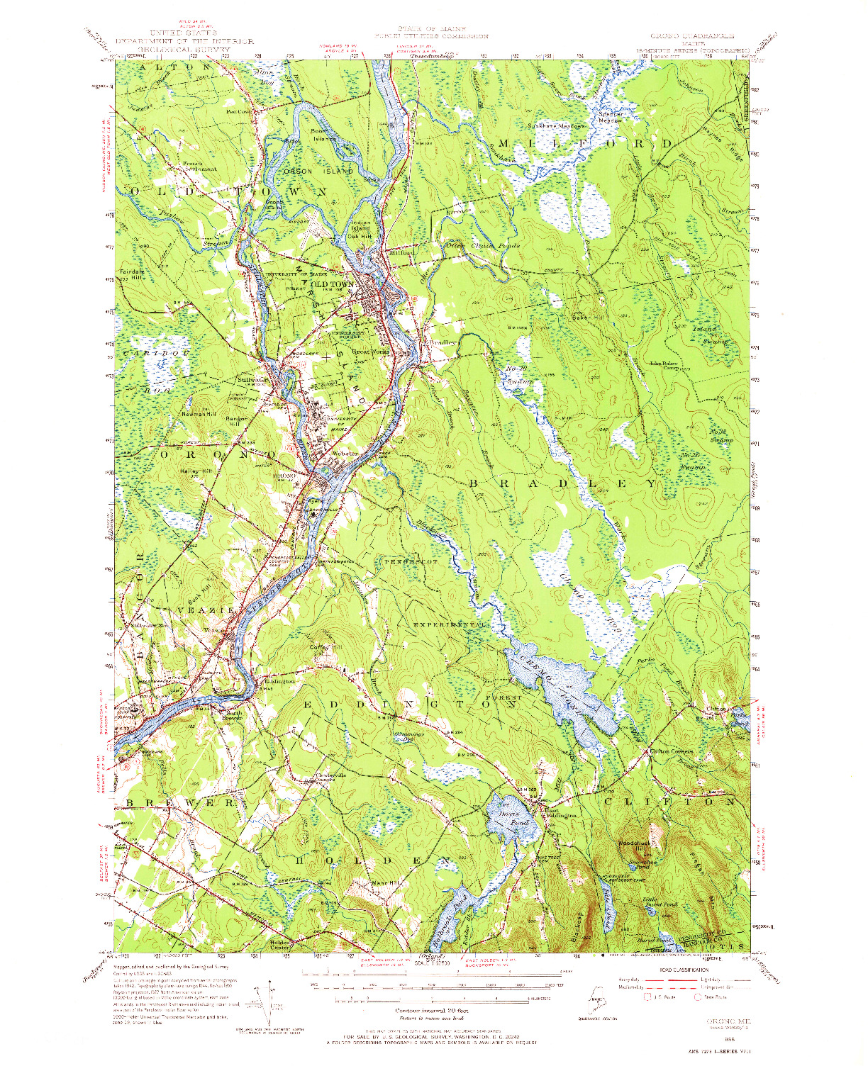 USGS 1:62500-SCALE QUADRANGLE FOR ORONO, ME 1955