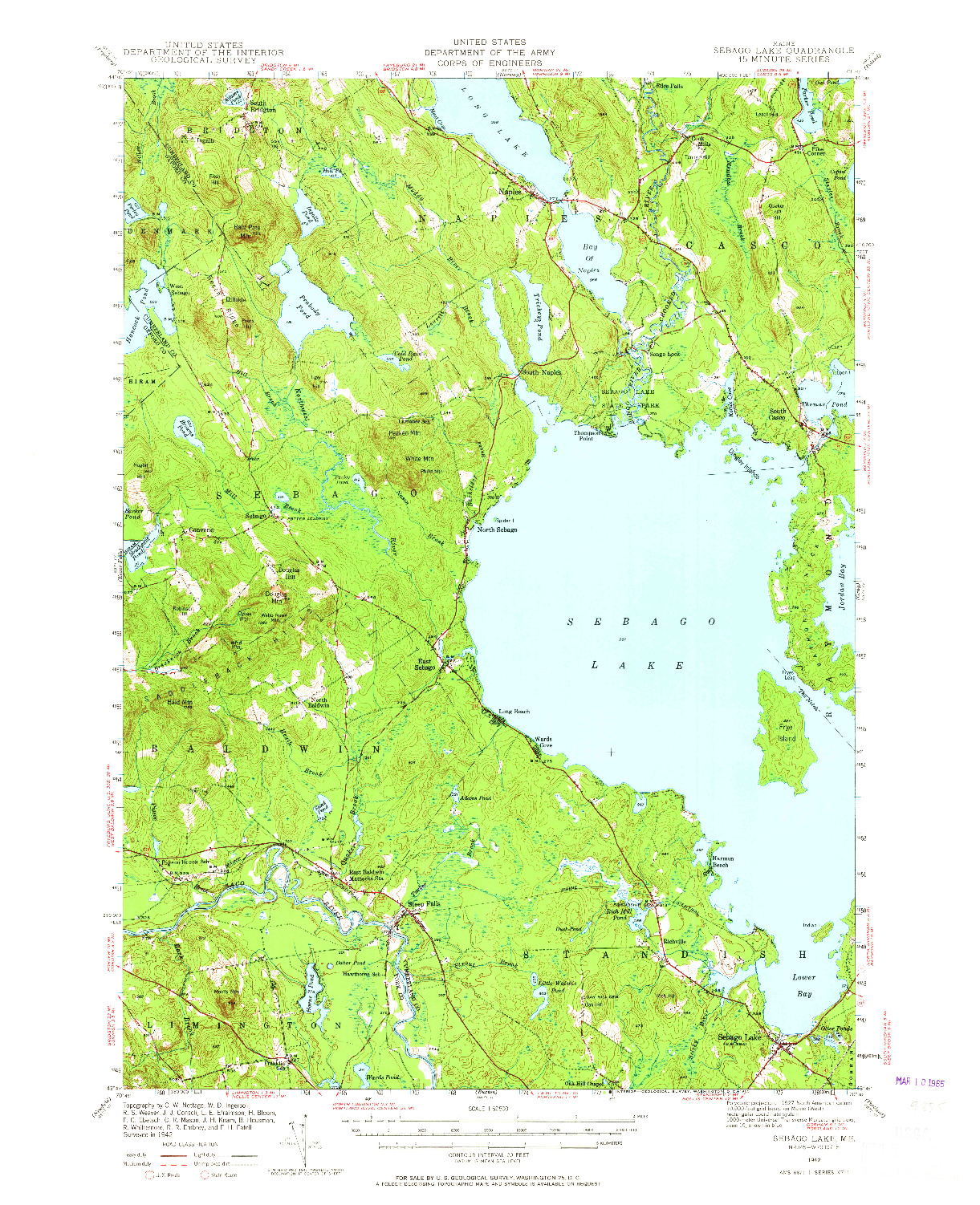 USGS 1:62500-SCALE QUADRANGLE FOR SEBAGO LAKE, ME 1942