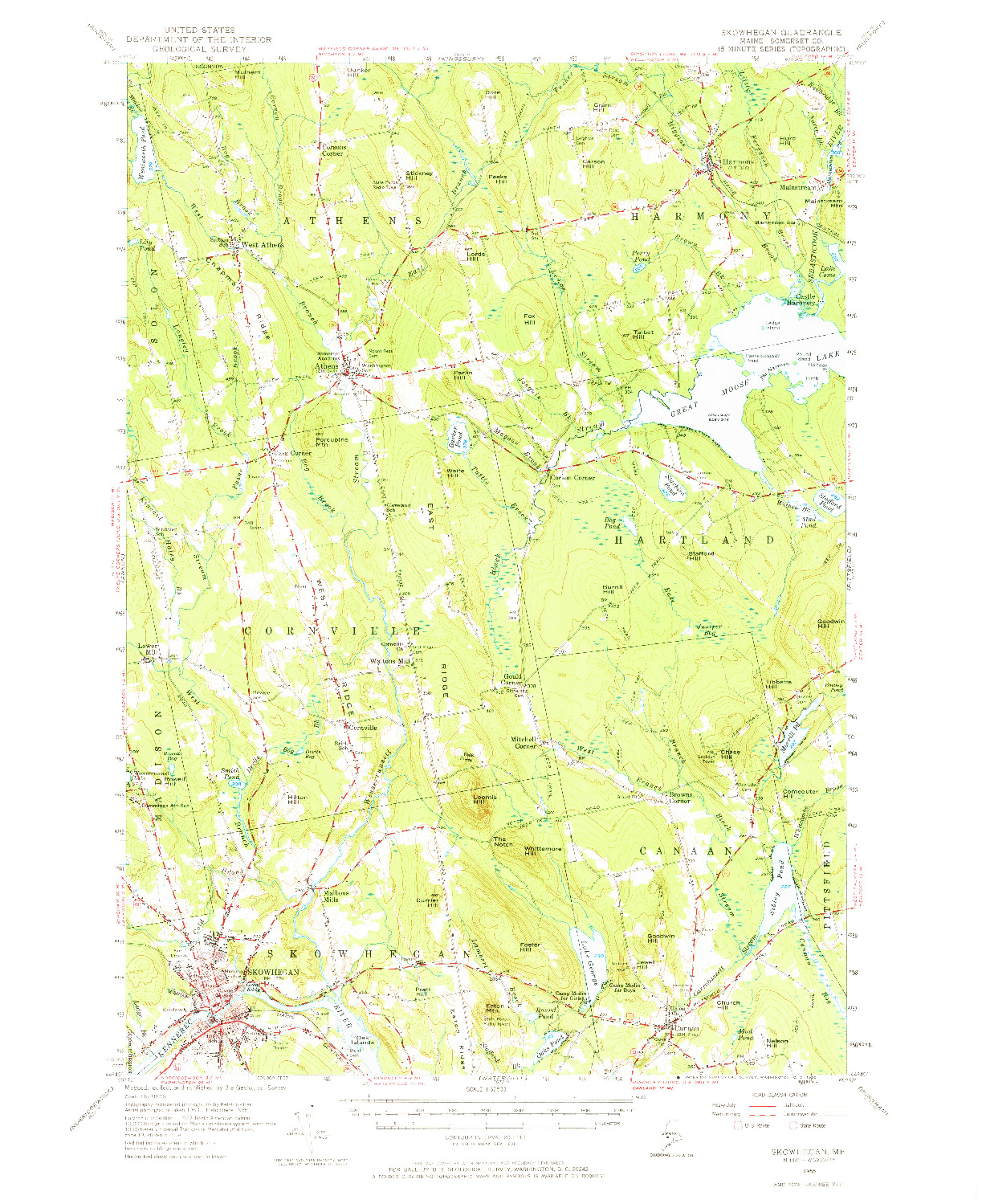 USGS 1:62500-SCALE QUADRANGLE FOR SKOWHEGAN, ME 1955