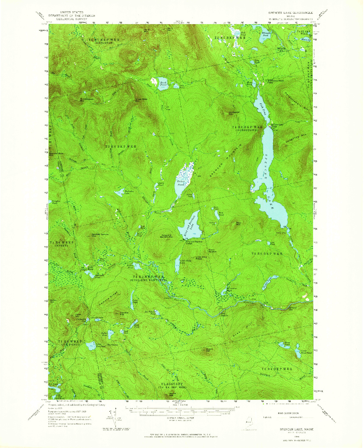 USGS 1:62500-SCALE QUADRANGLE FOR SPENCER LAKE, ME 1958
