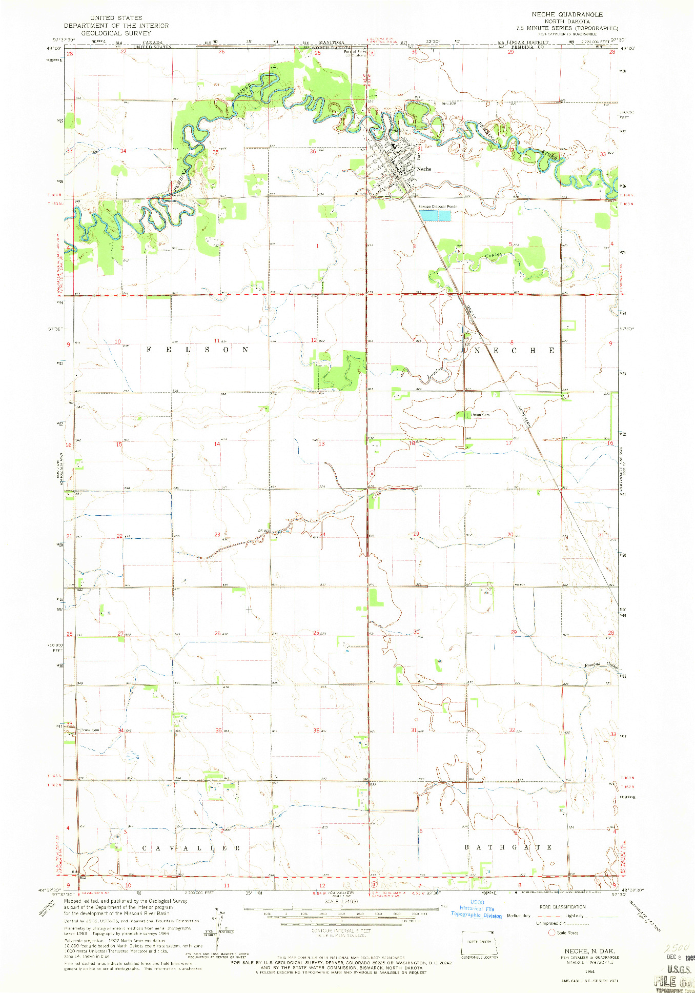 USGS 1:24000-SCALE QUADRANGLE FOR NECHE, ND 1964