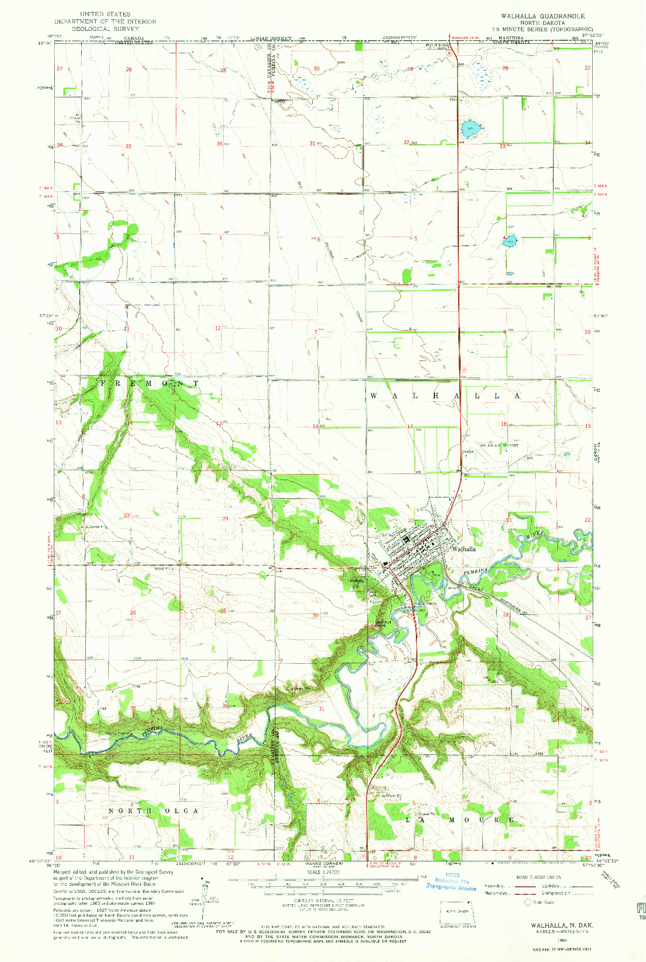 USGS 1:24000-SCALE QUADRANGLE FOR WALHALLA, ND 1964
