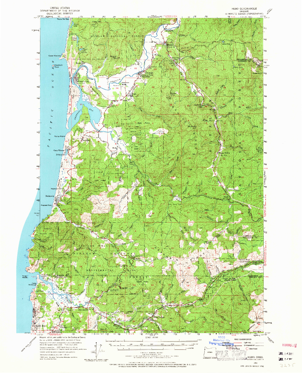USGS 1:62500-SCALE QUADRANGLE FOR HEBO, OR 1955