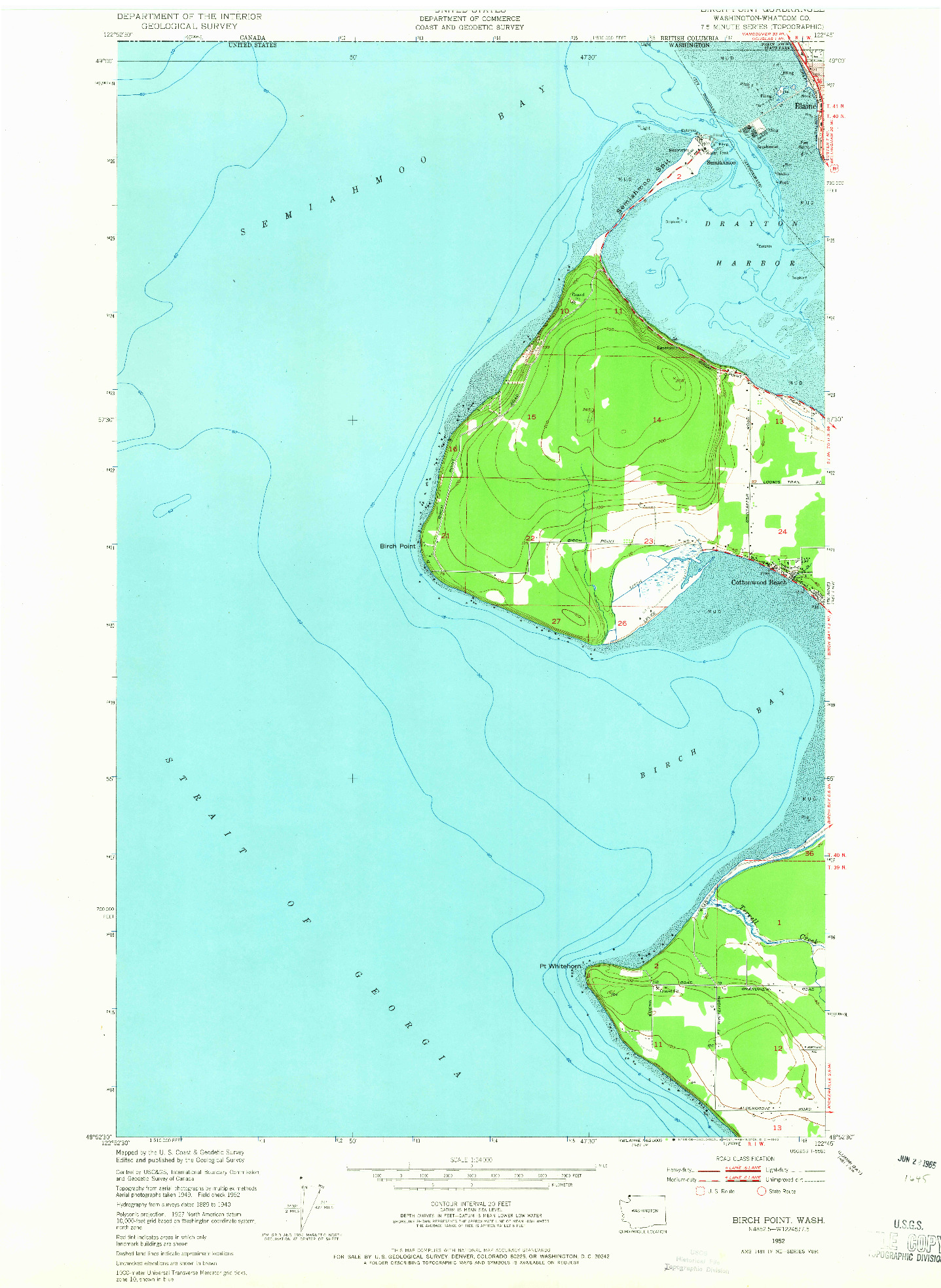 USGS 1:24000-SCALE QUADRANGLE FOR BIRCH POINT, WA 1952