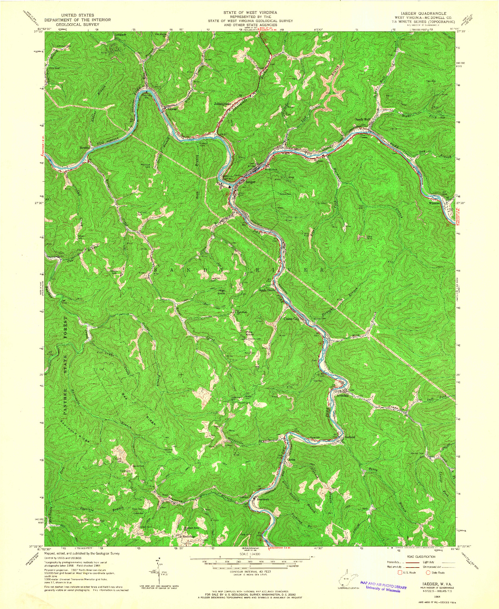 USGS 1:24000-SCALE QUADRANGLE FOR IAEGER, WV 1964