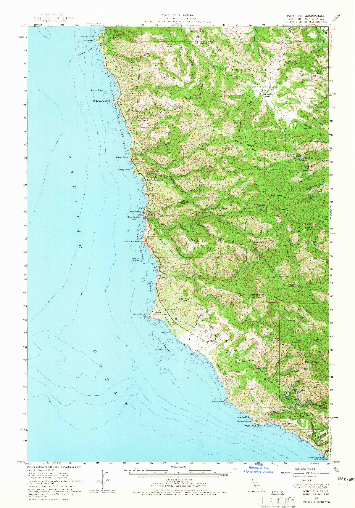 USGS 1:62500-SCALE QUADRANGLE FOR POINT SUR, CA 1956