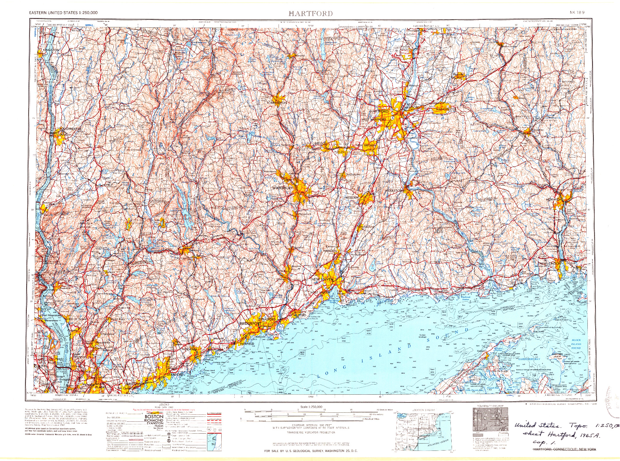 USGS 1:250000-SCALE QUADRANGLE FOR HARTFORD, CT 1965