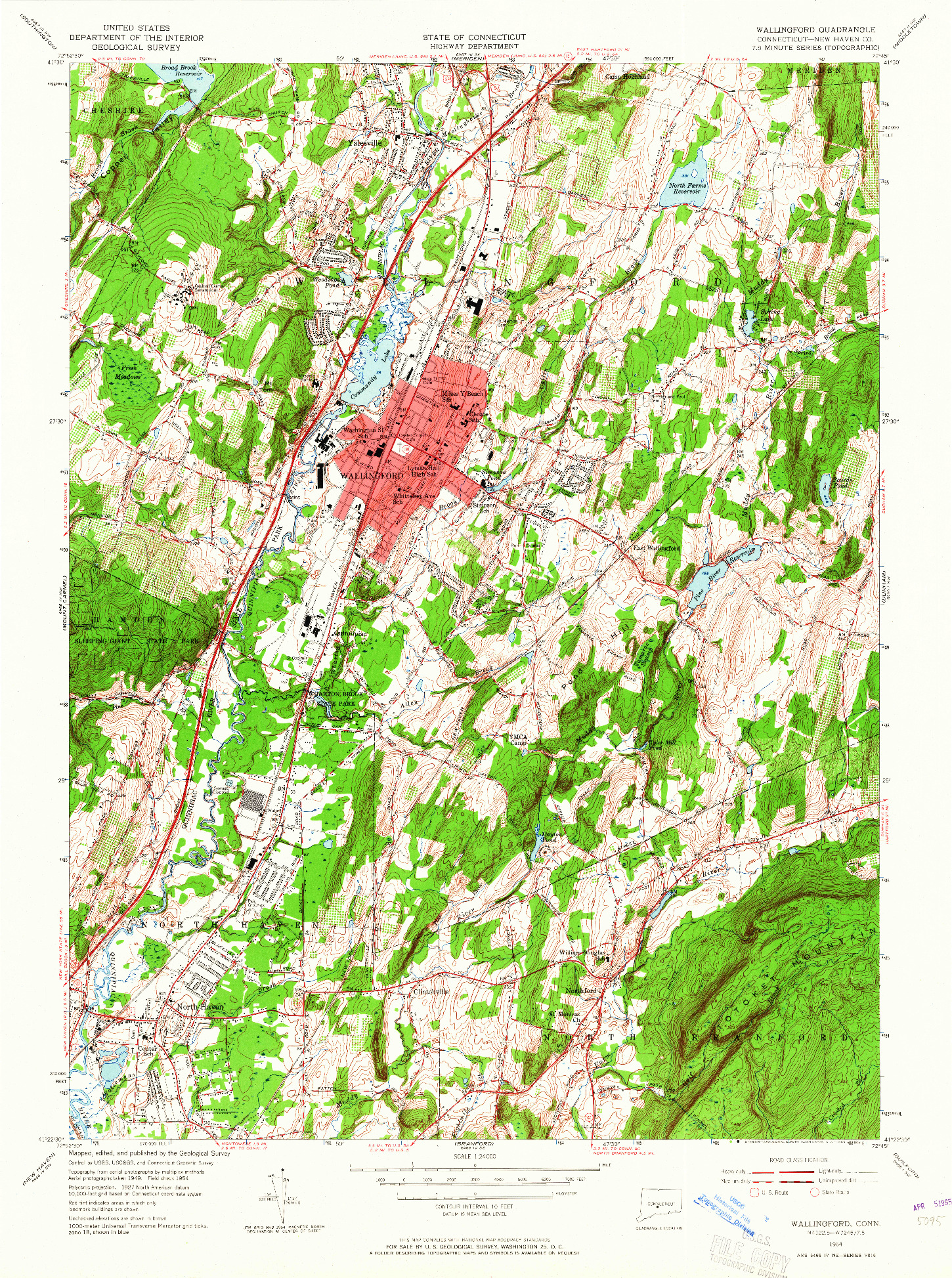 USGS 1:24000-SCALE QUADRANGLE FOR WALLINGFORD, CT 1954