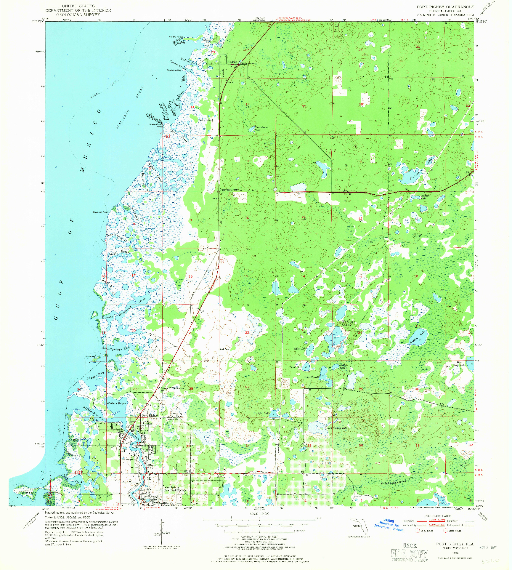 USGS 1:24000-SCALE QUADRANGLE FOR PORT RICHEY, FL 1954