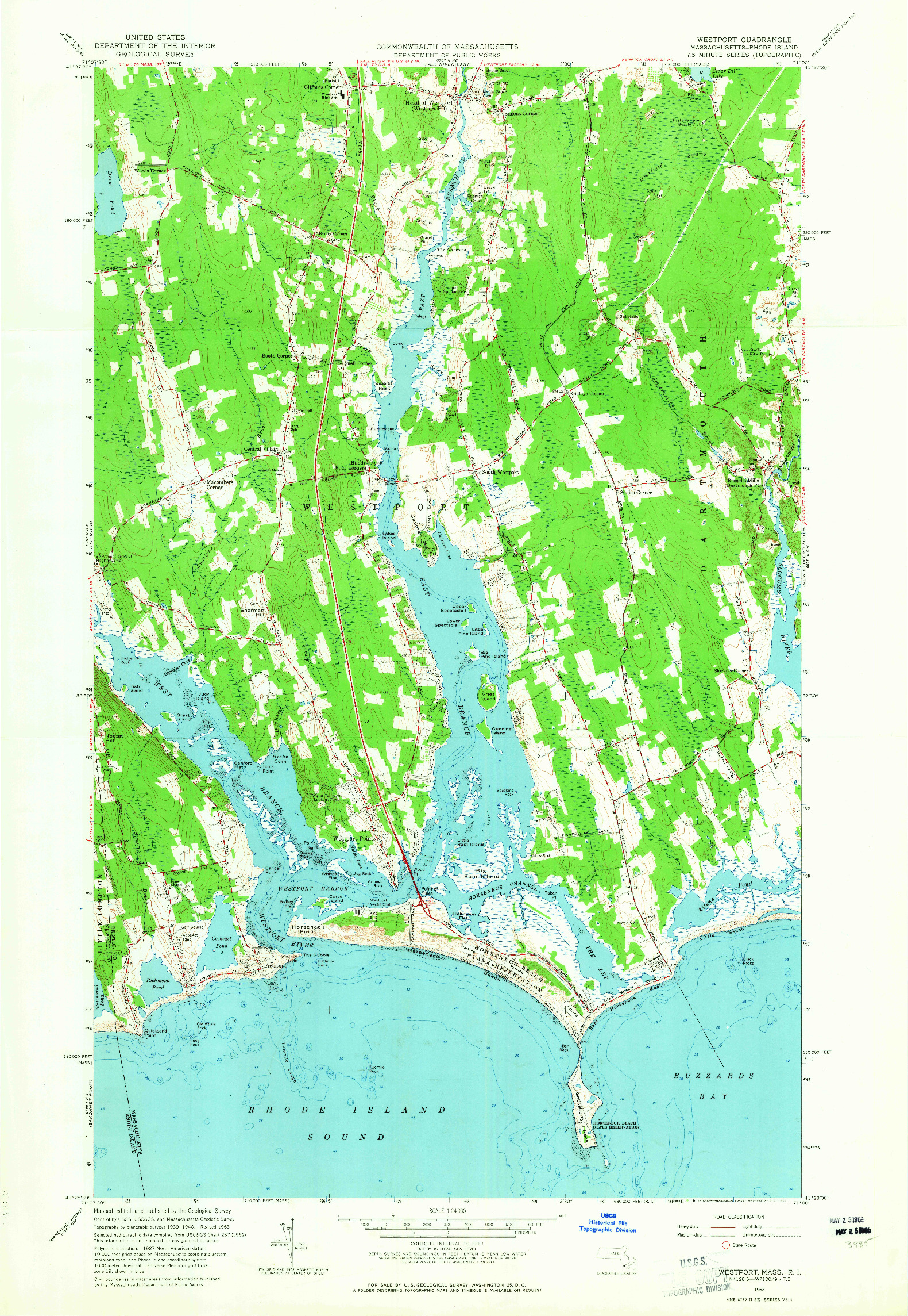 USGS 1:24000-SCALE QUADRANGLE FOR WESTPORT, MA 1963